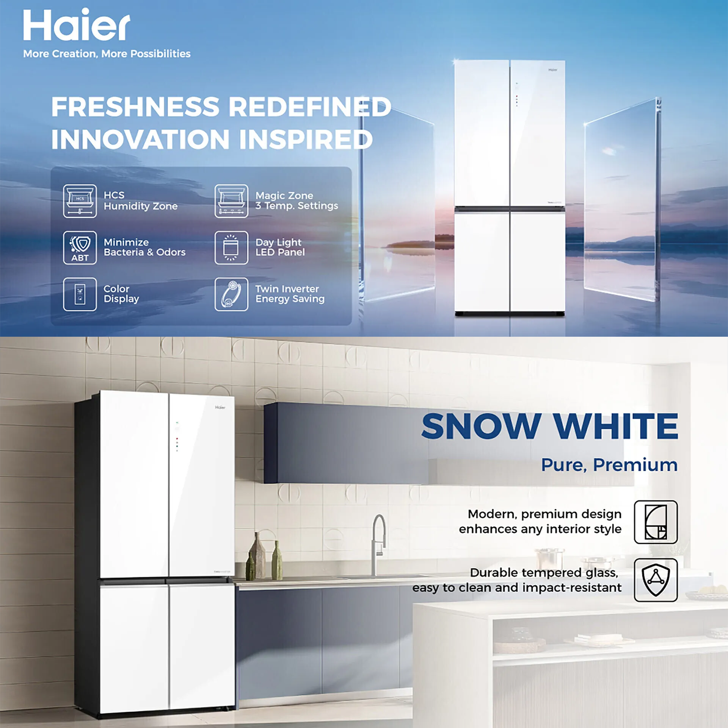 Haier 618L Multi-Door Inverter Glass Fridge White (HRF-IM618HG)