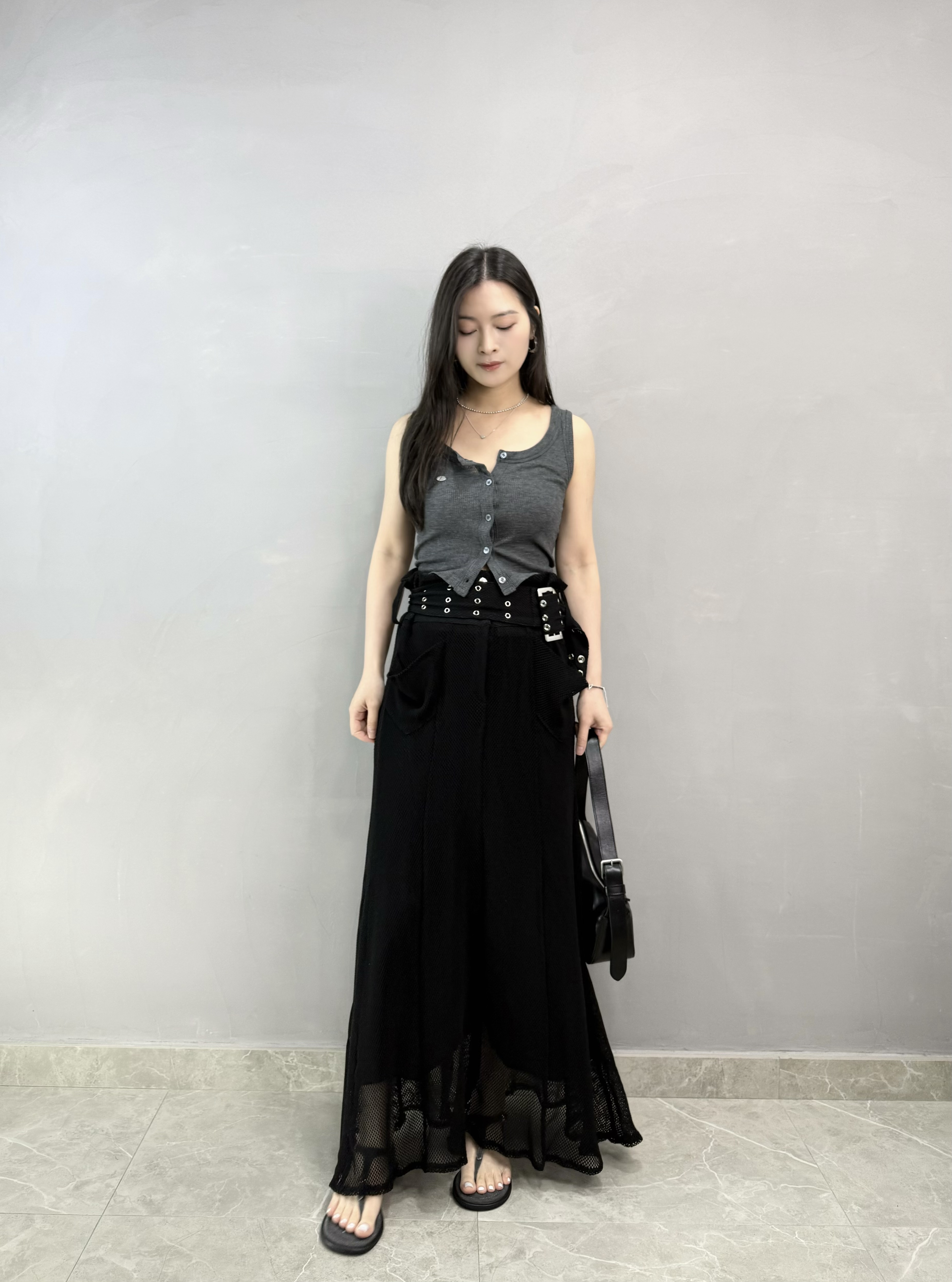 M63 格仔紋背心+刺繡外套set