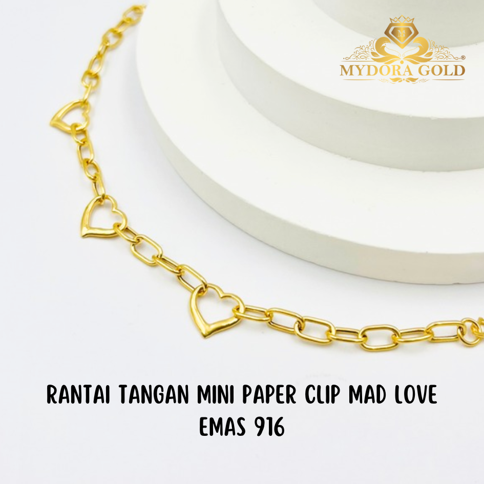 MYDORA Rantai Tangan Mini Paper Clip Mad love | Emas 916/22k