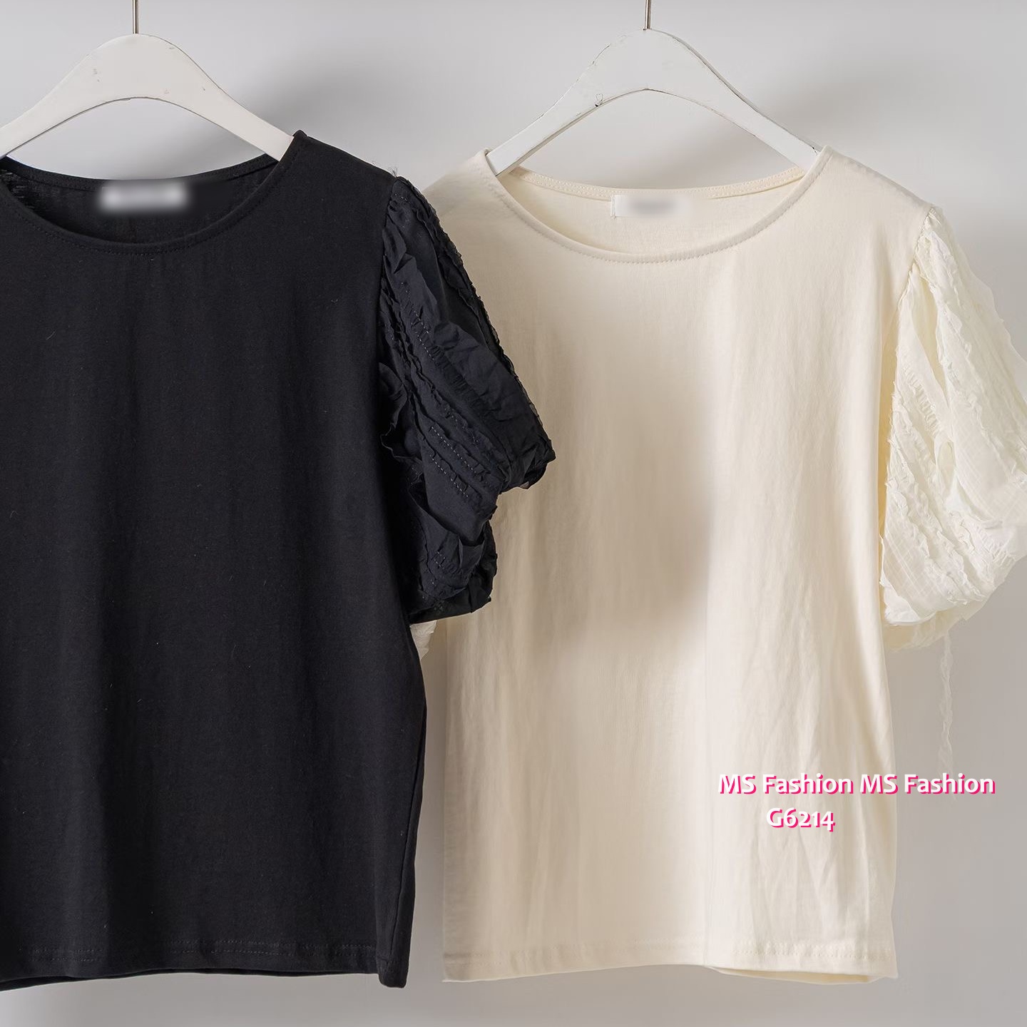 G6214 韓國🇰🇷淨色泡泡袖top