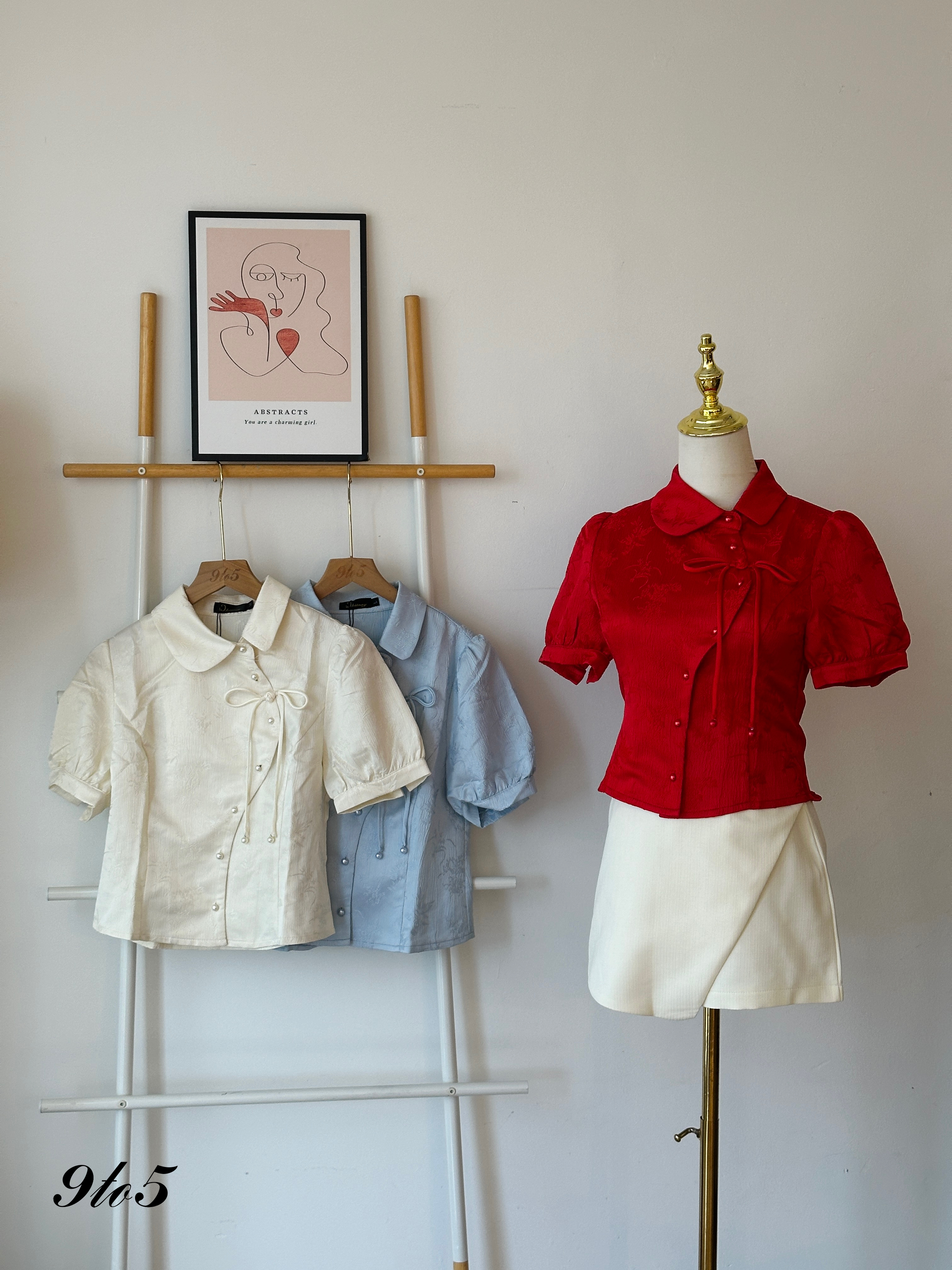 T3955 Puff Sleeve Cheongsam Top - 3 Colors