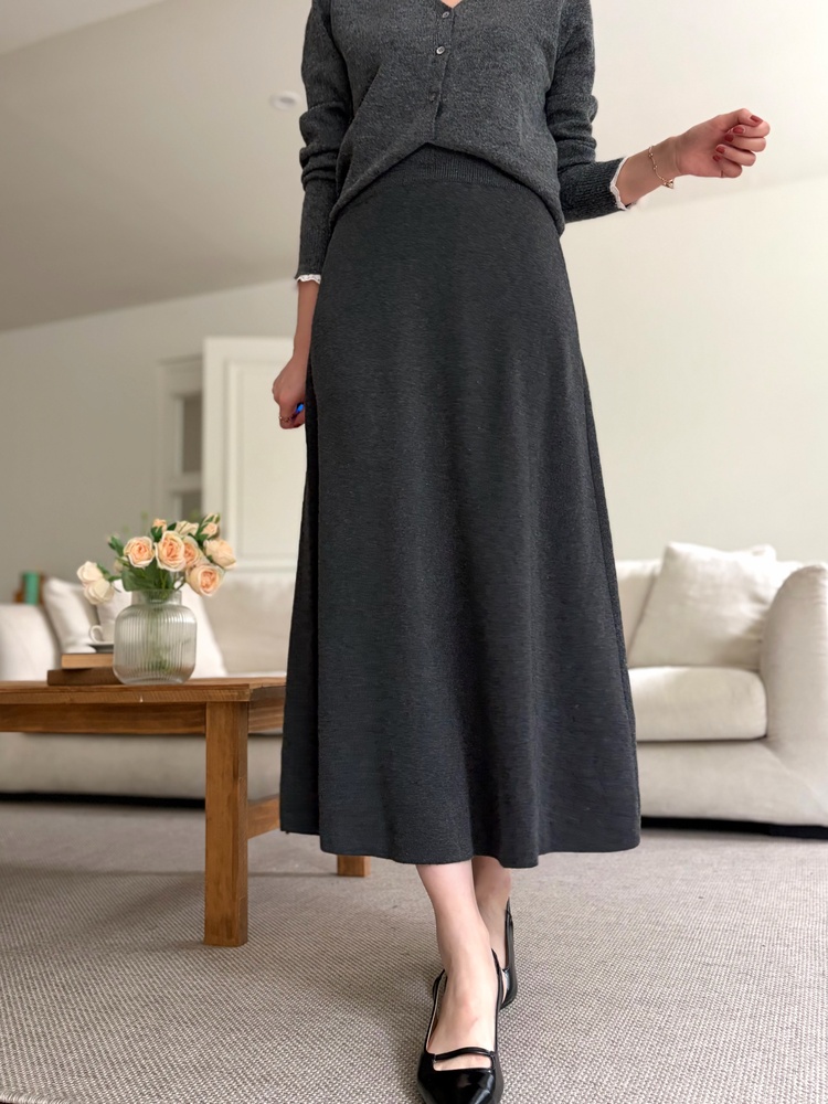 Plain Knit Skater Skirt (Charcoal)