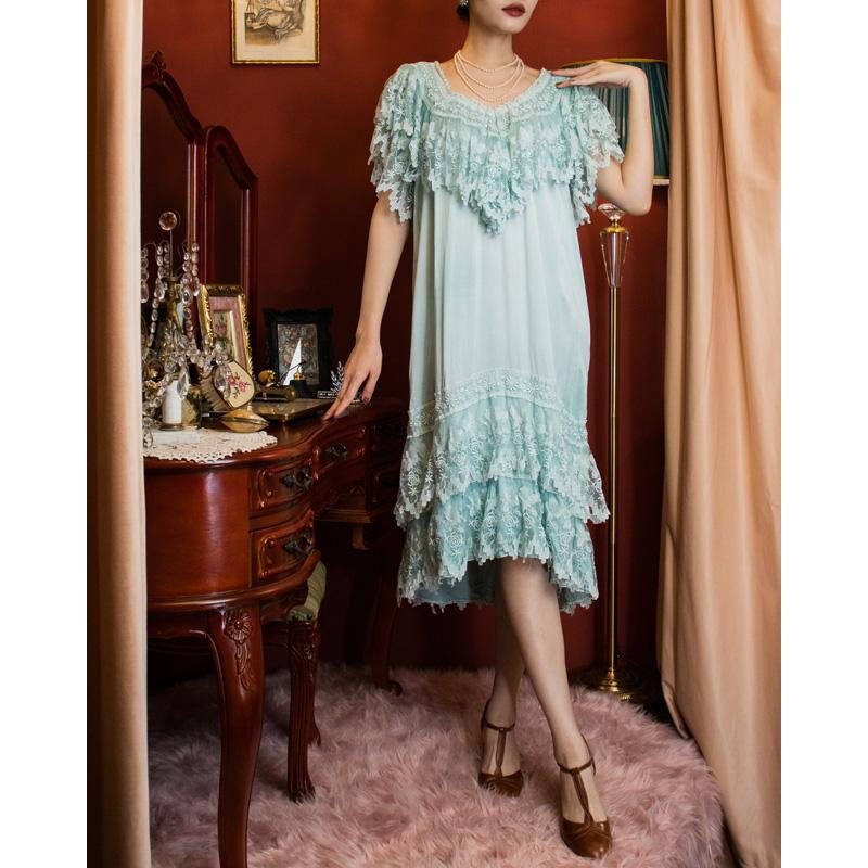 1970s does 1920s Style Mint Green Beaded Dressing Gown(MT330-1)