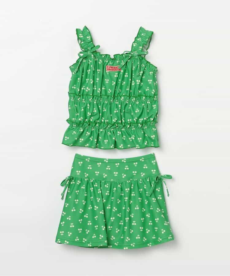 🇯🇵預訂 日本直送🇯🇵p.premier四色標籤圖案印花褶皺上衣和裙擺分體泳衣