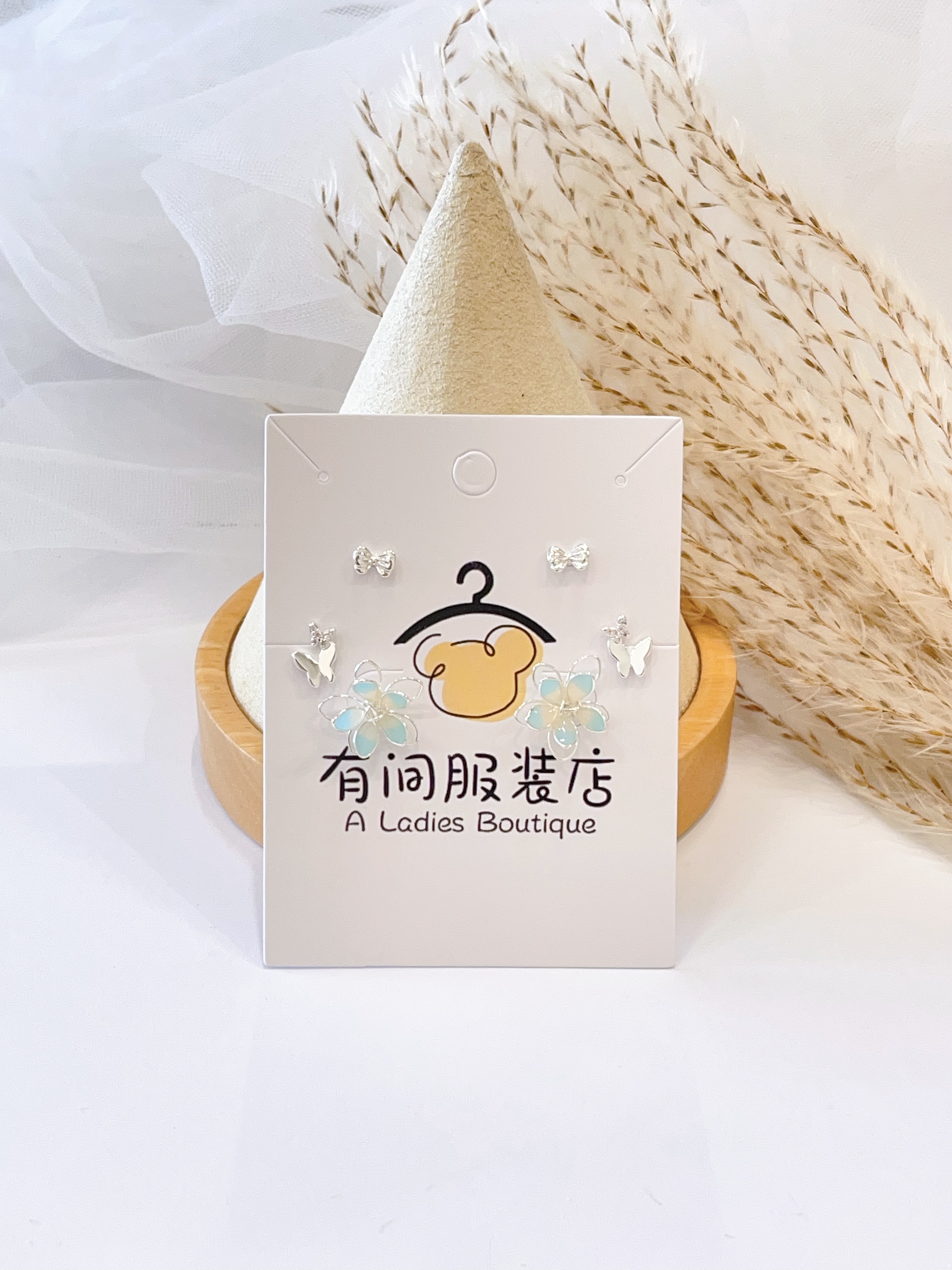 蓝色樱花蝴蝶耳环套装