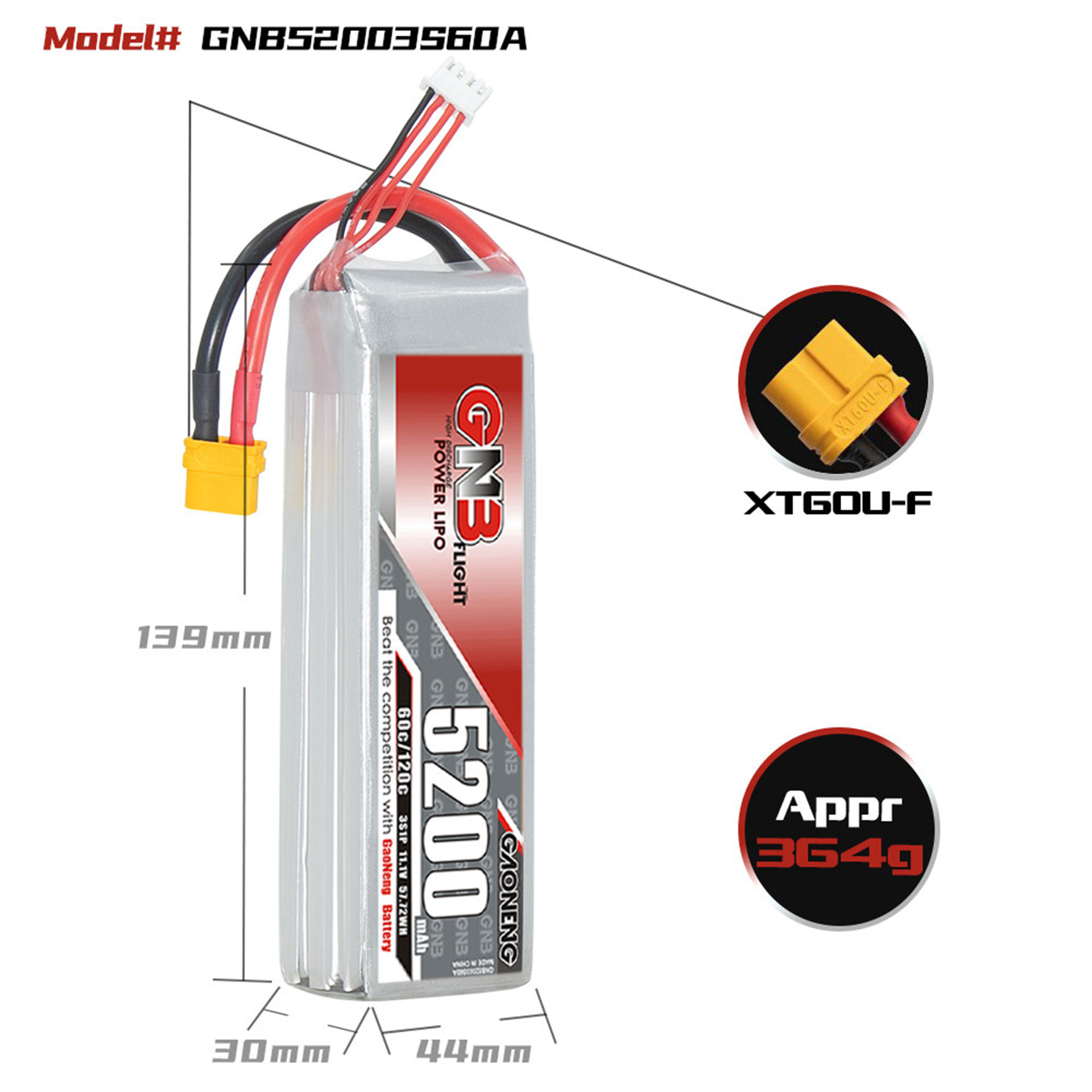 全新GNB GAONENG 11.1V 5200mah (60c) Li-Po Battery | 鋰電池 | XT60插 / T插