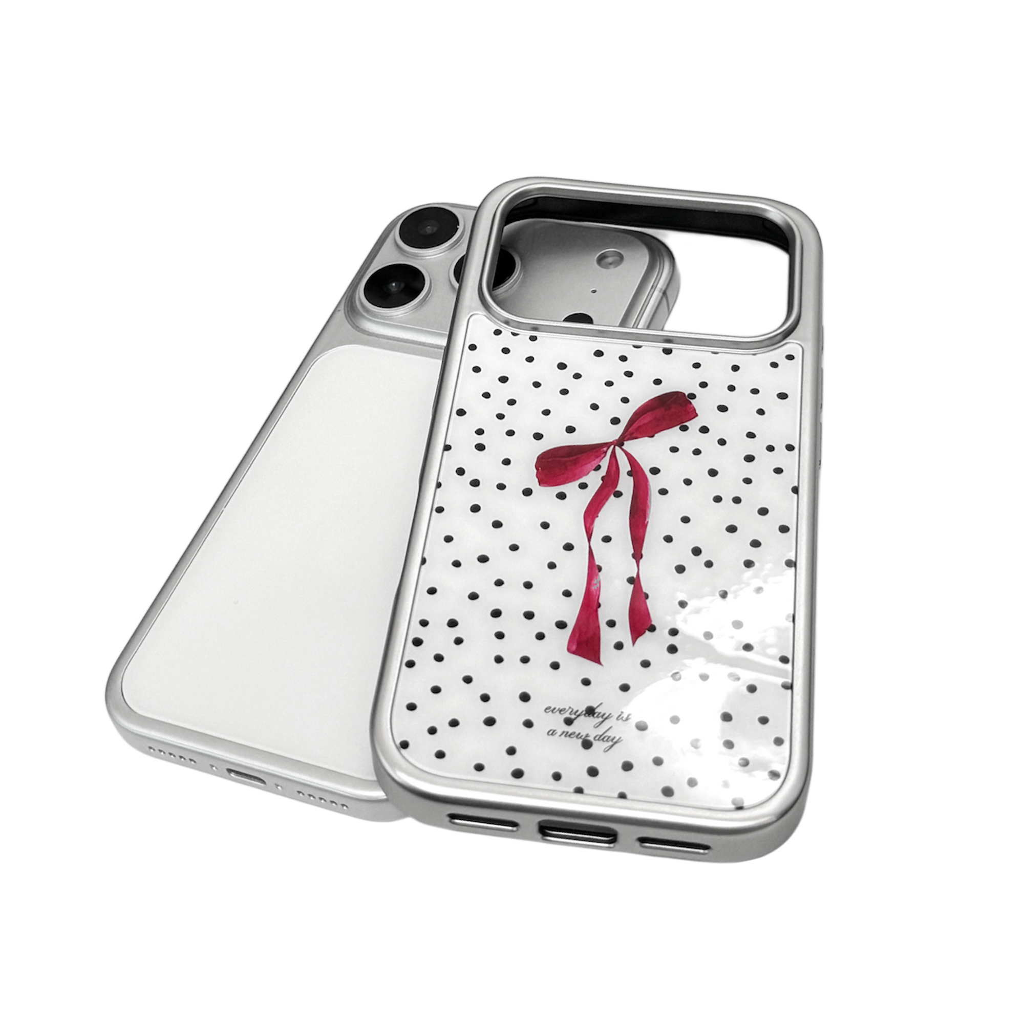 【Rosé Parisien Bow with Dots】銀框亮面MagSafe iPhone Case