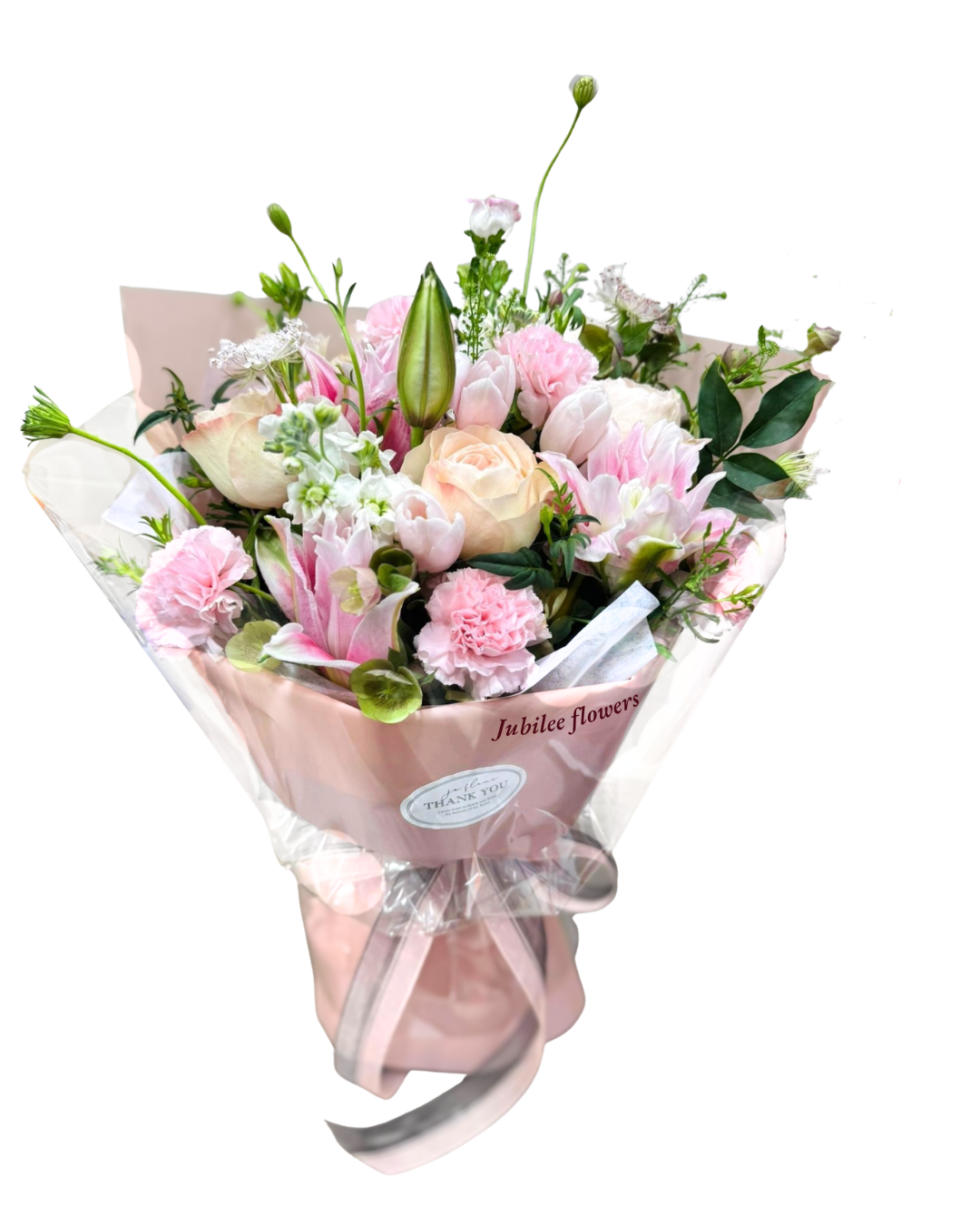 粉系百合玫瑰混搭花束