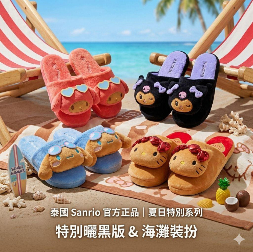 泰國限定 Sanrio 曬黑系列毛毛拖鞋