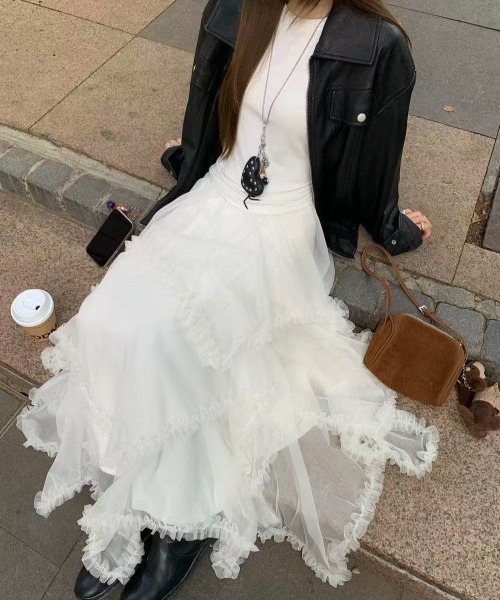 Lace薄紗蛋糕長裙【JS006】