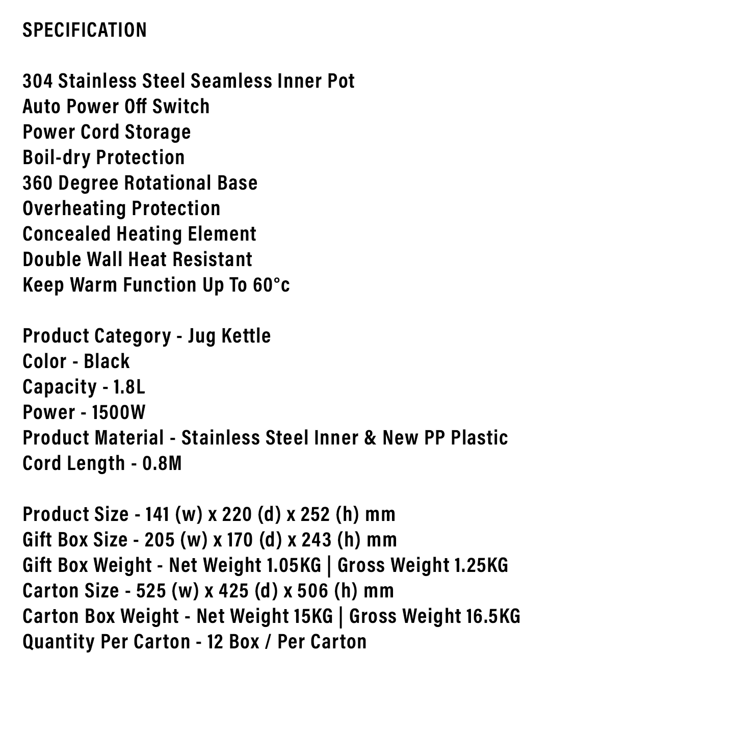 Faber 1.8L Jug Kettle FCK DW X1788