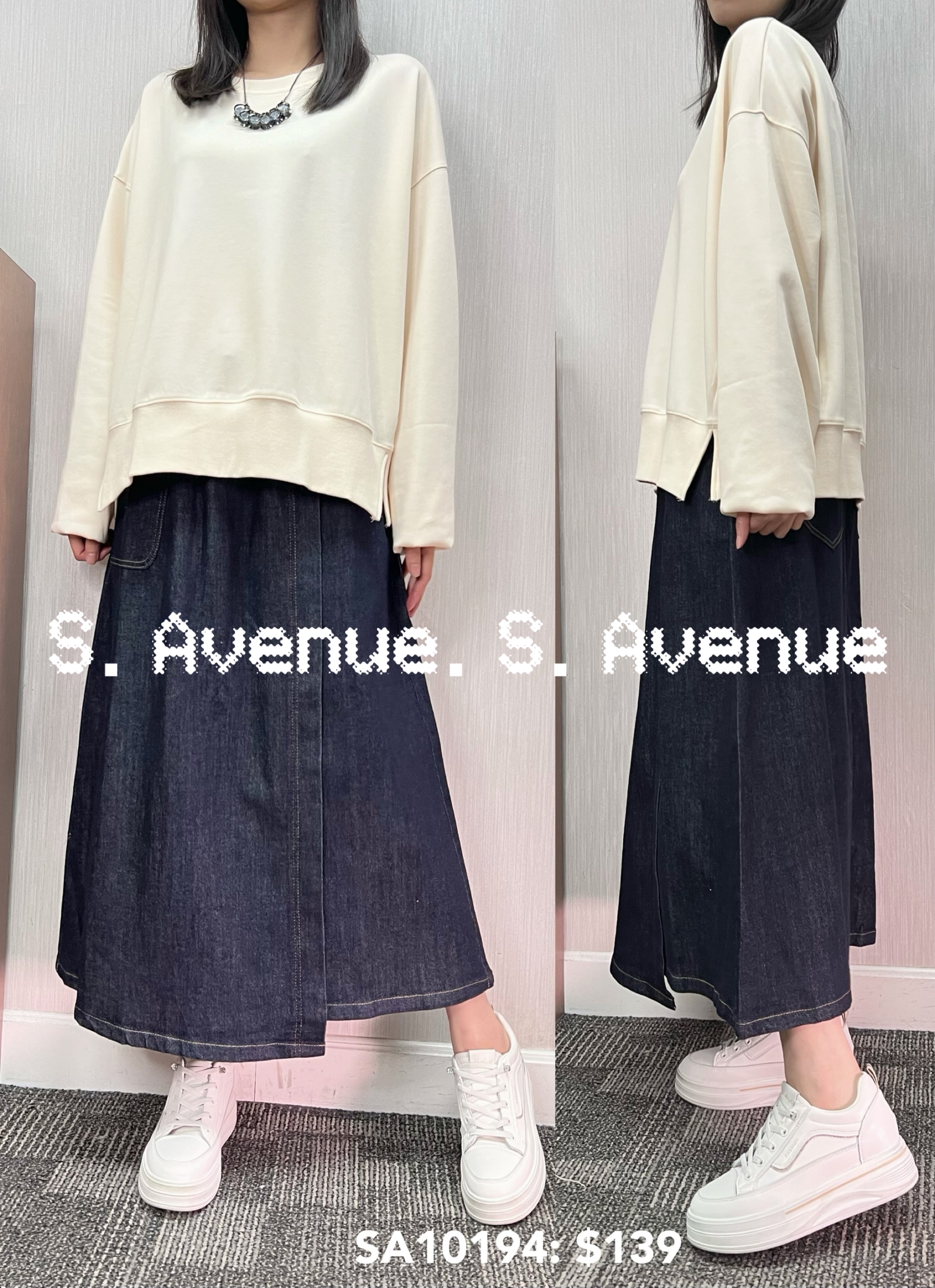 SA10194: 長袖淨色側開叉tee