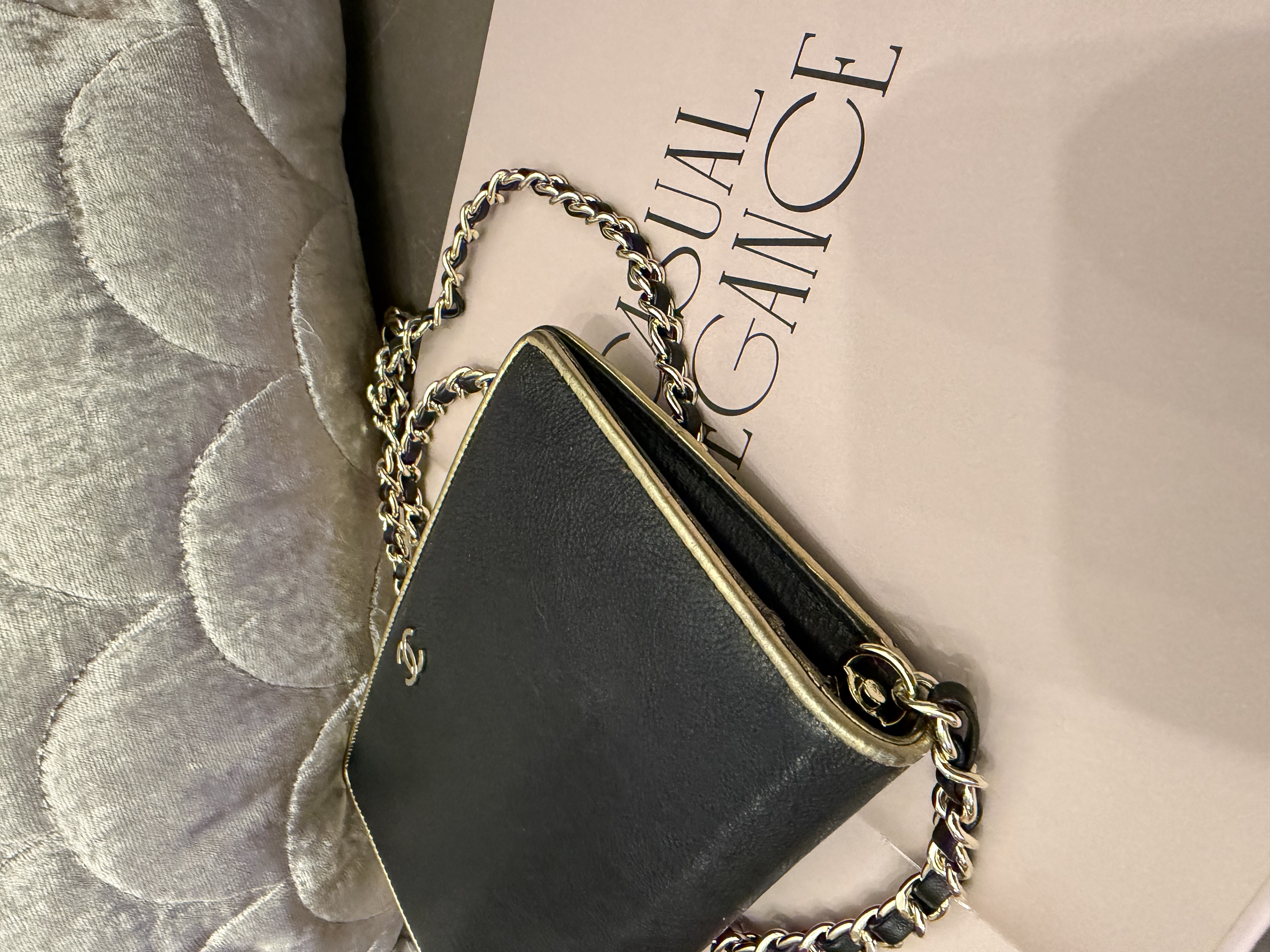 Chanel black champagne gold long wallet