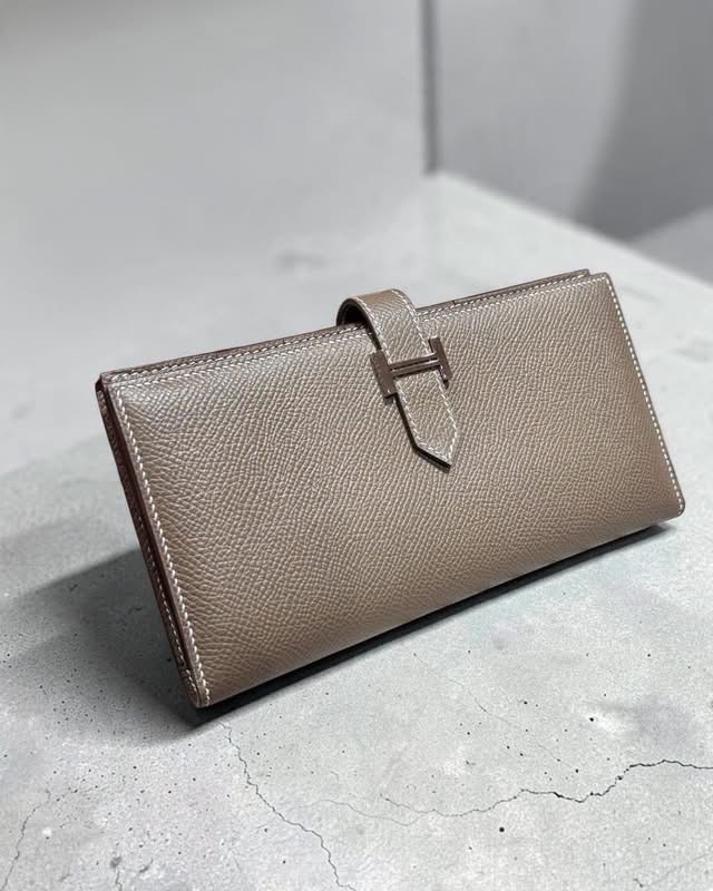 HERMES Bearn Long Wallet 大象灰長銀包 Stamp X Etoupe Epsom Calfskin 100%Authentic, 95%New ✅Box