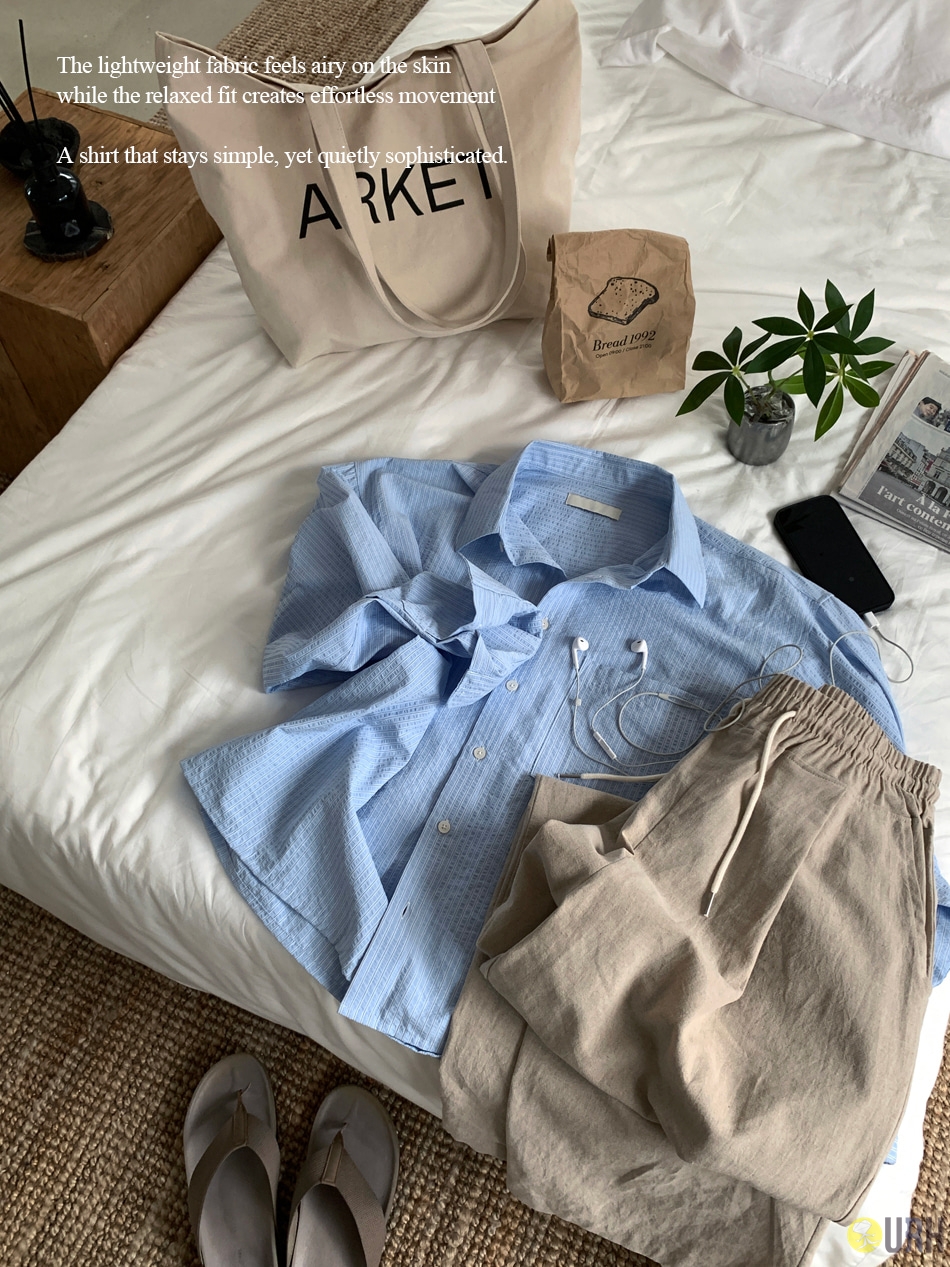 【100%保證韓國直送】Randwy Fresh Seersucker 條紋微短版泡泡紗長袖襯衫 👕 [3 color] RL115114