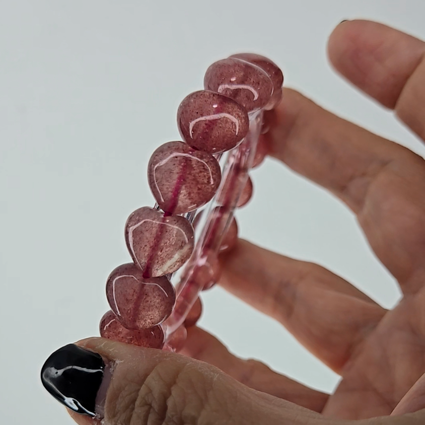 Strawberry quartz heart-shaped 12mm bead bracelets - ST65