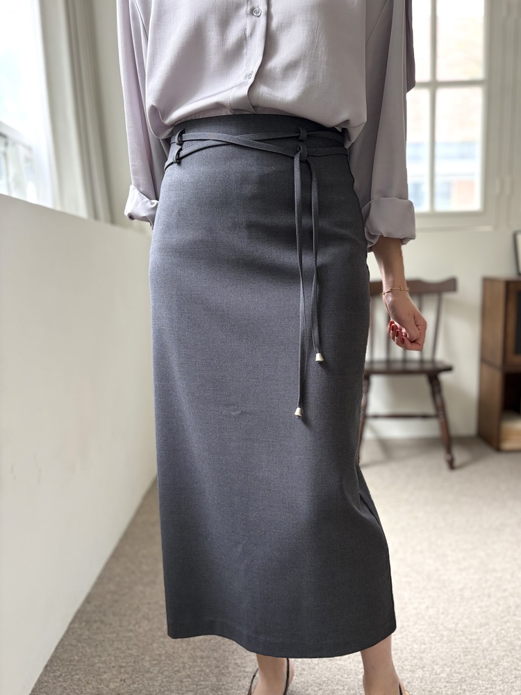 Double-Loop String Belt Skirt (Grey)