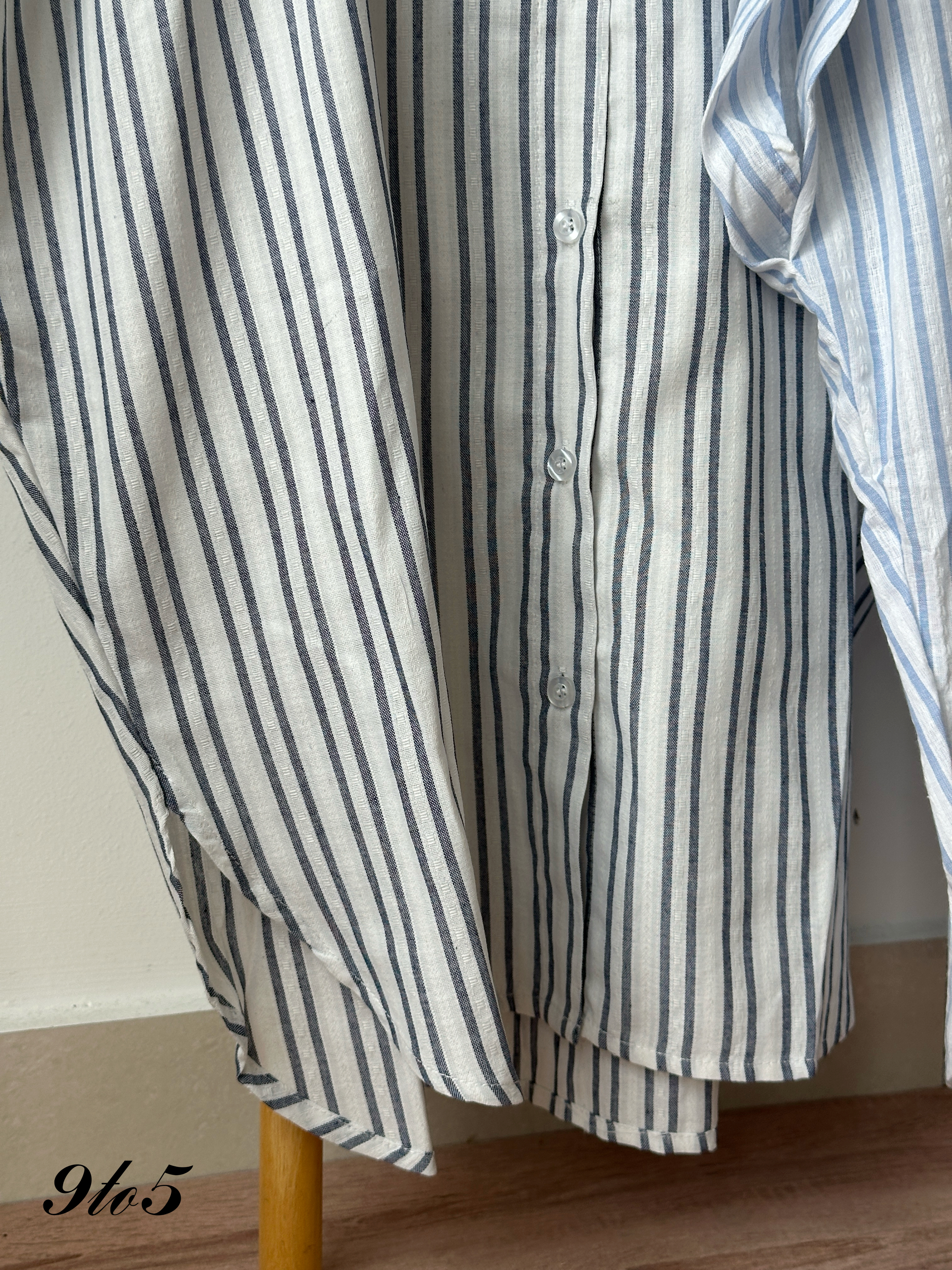T4290 Cape Sleeve Stripe Shirt - Blue & Grey