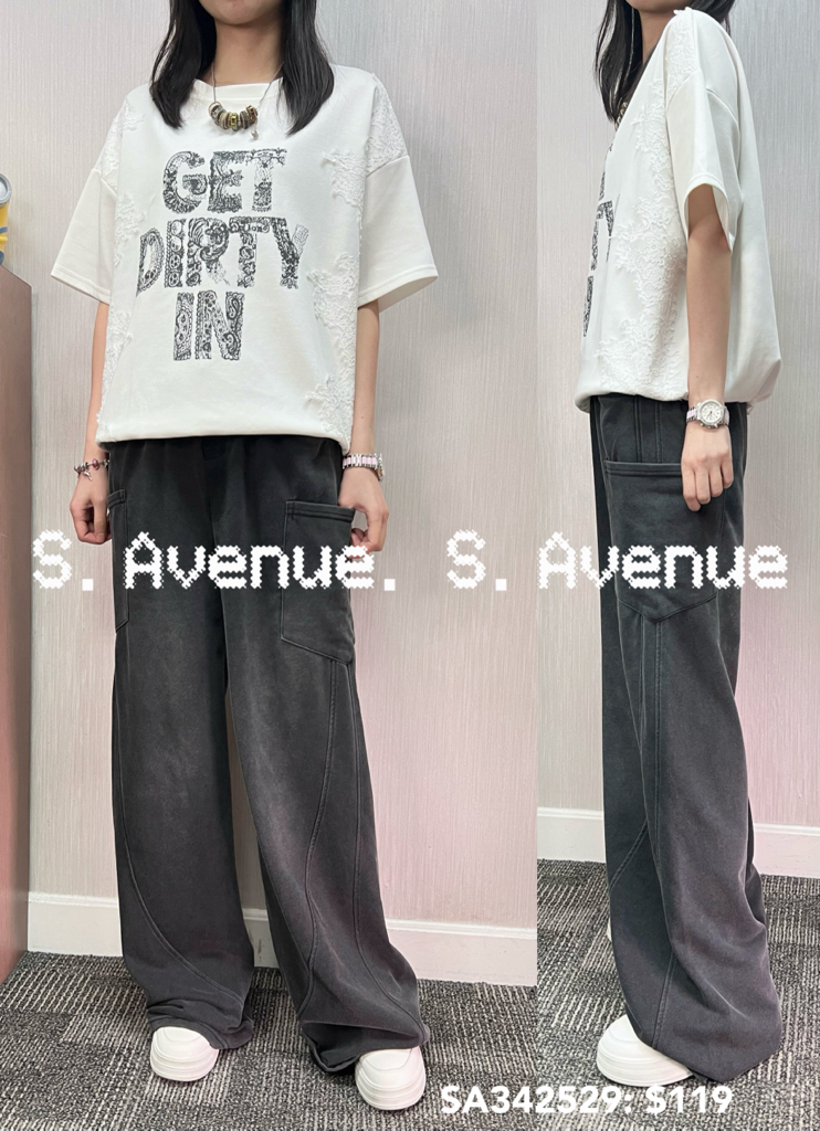 SA342529: 短袖側lace束腳get dirty tee