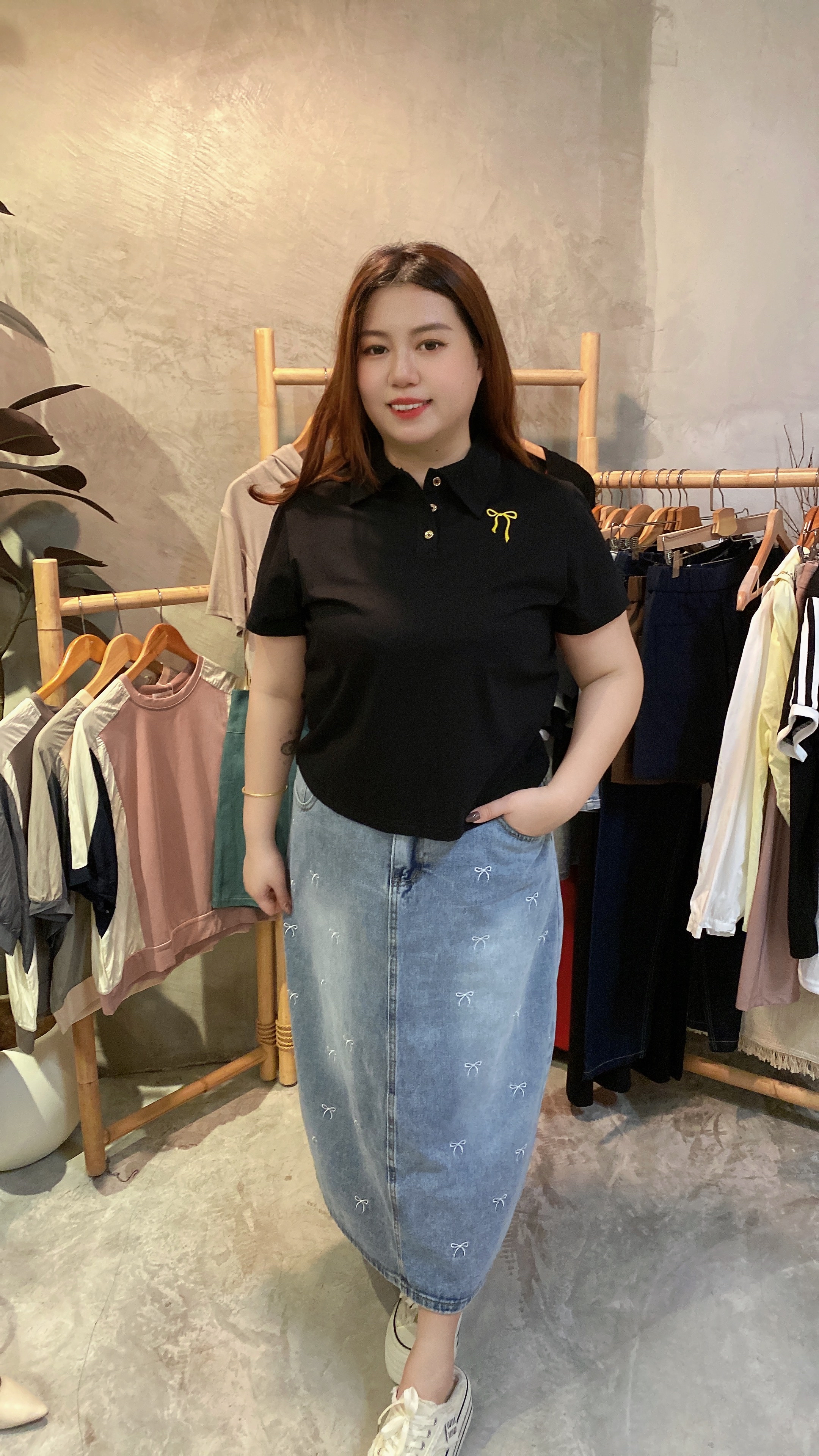 🎀4721号-Polo领刺绣蝴蝶结冰凉收腰上衣