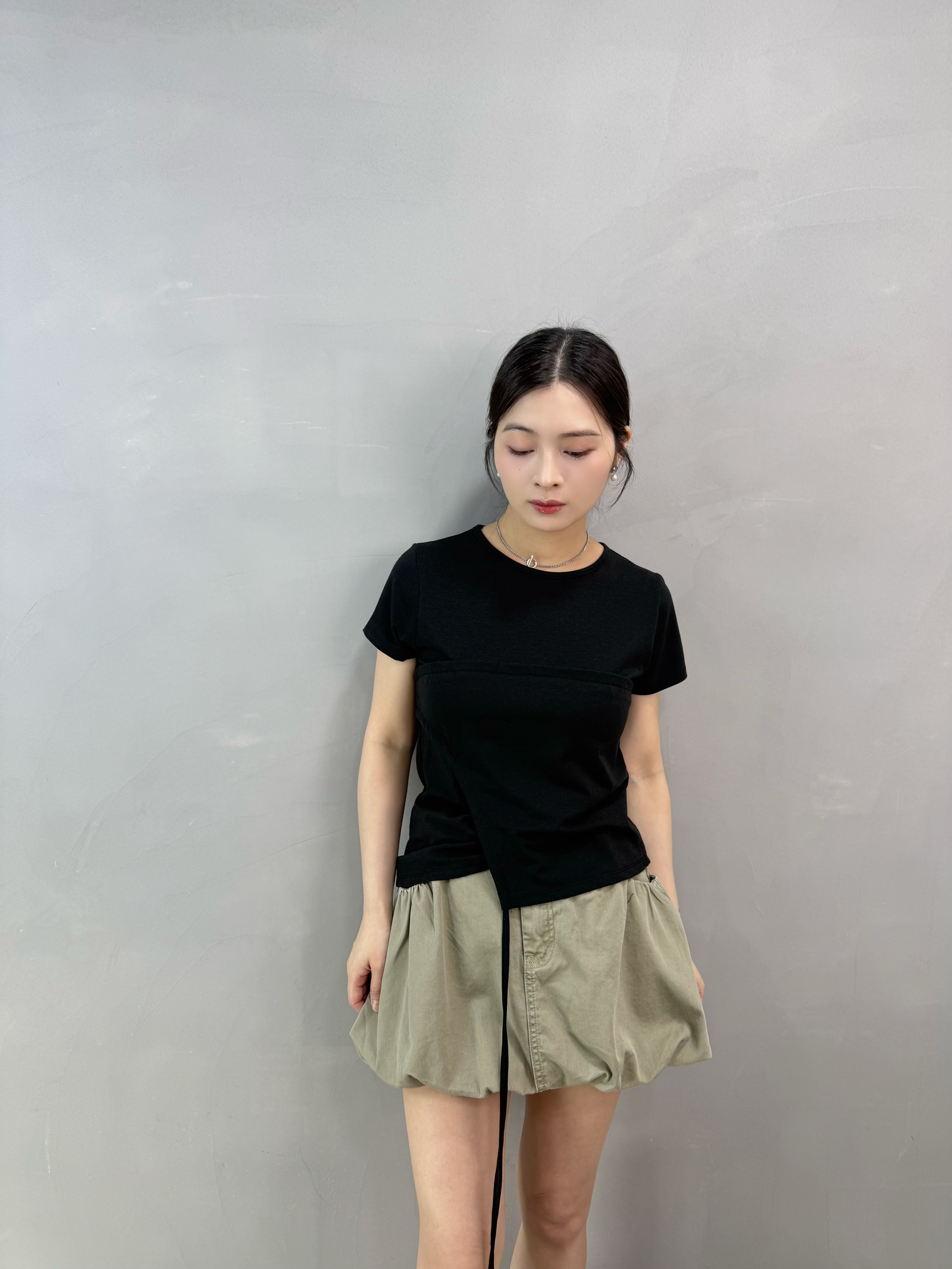Q61 假兩件側綁腰Tee