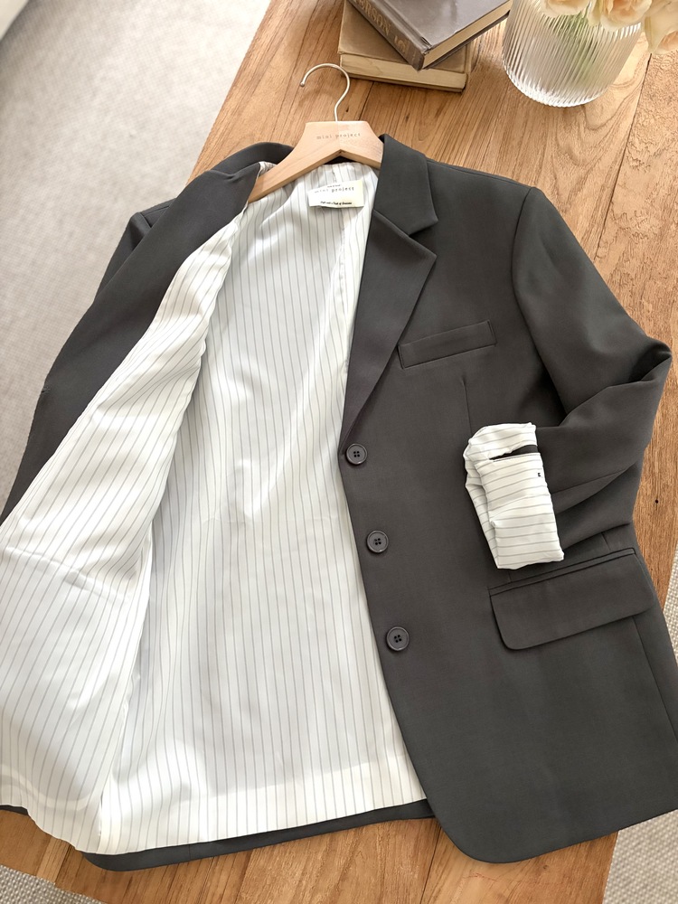 Margot Blazer with Striped Cuffs (Charcoal)