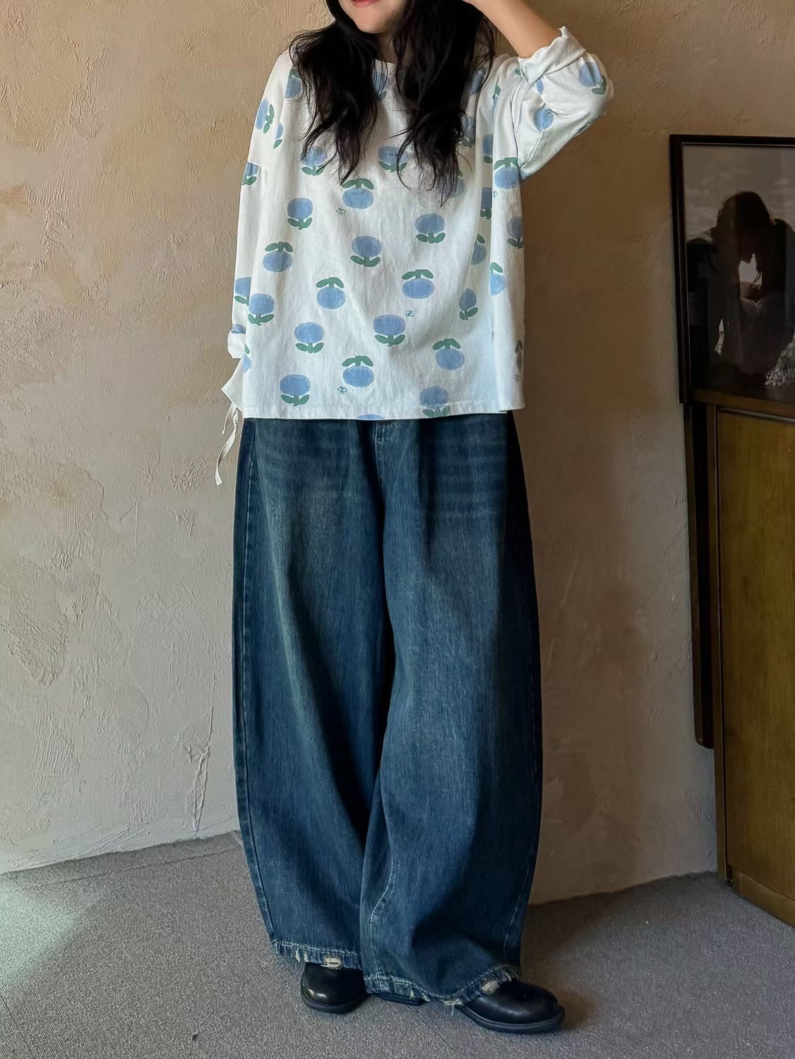 橡筋腰鬆身闊腳牛仔褲