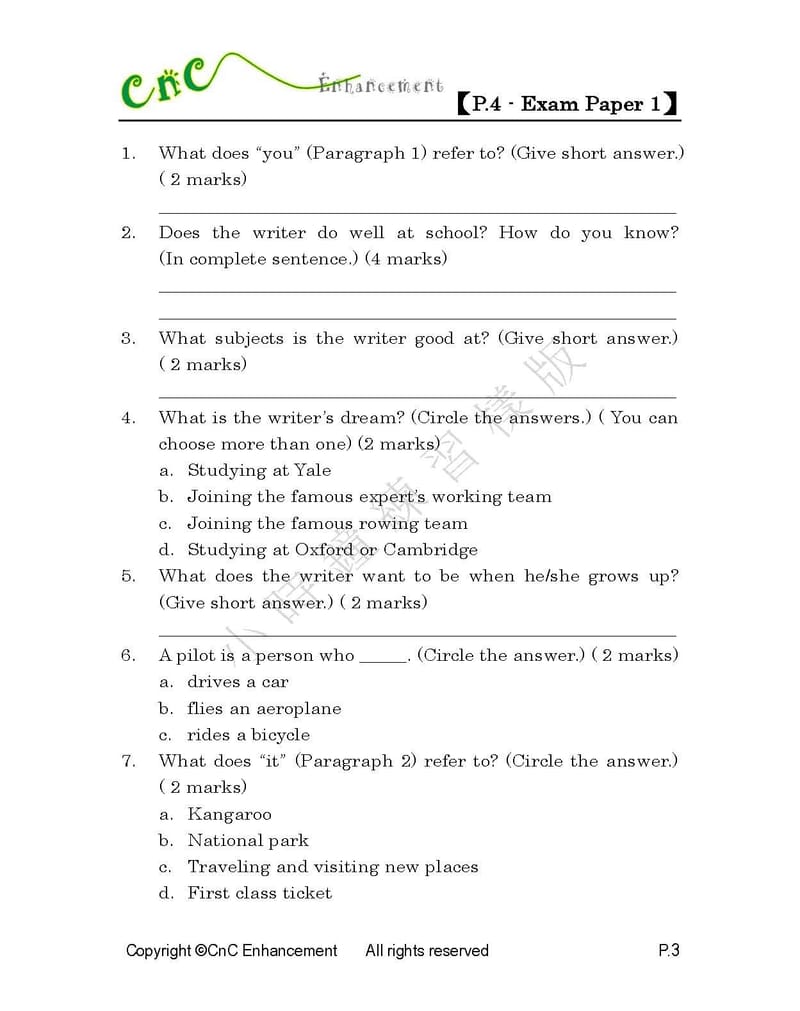  模擬試卷 (四年級)