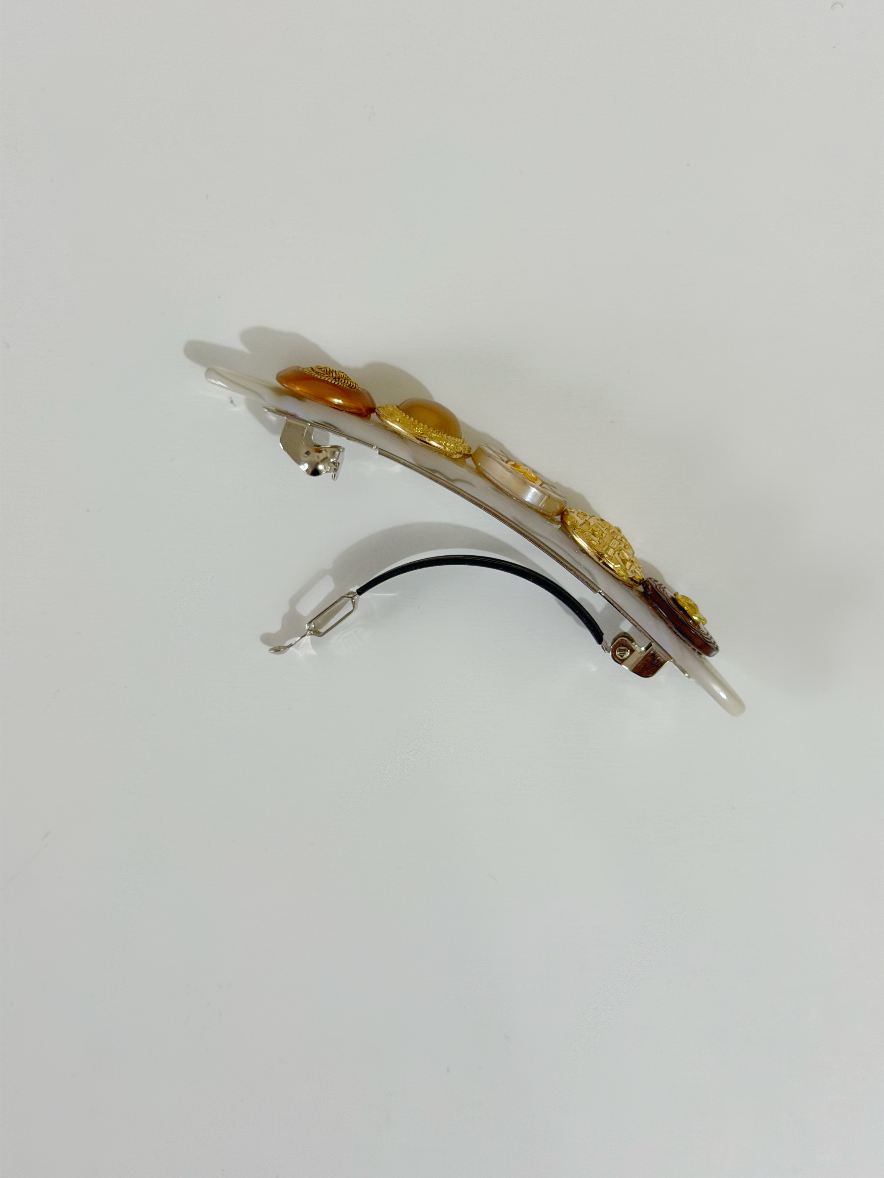 復古鈕扣髮夾/日落橙啡系 8cm長