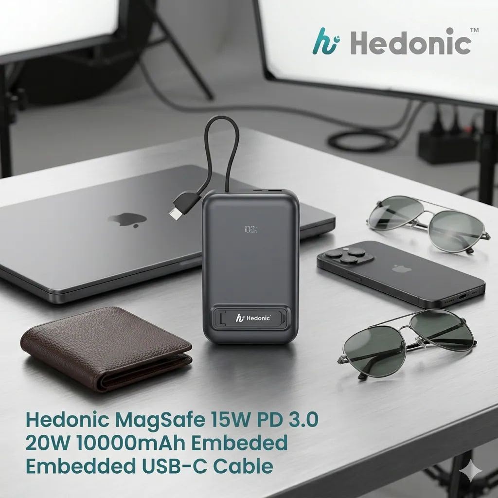 Hedonic 10000mah MagSafe 15W + PD 20W 自帶線支架行動電源 （CCC+Qrcode認證） 