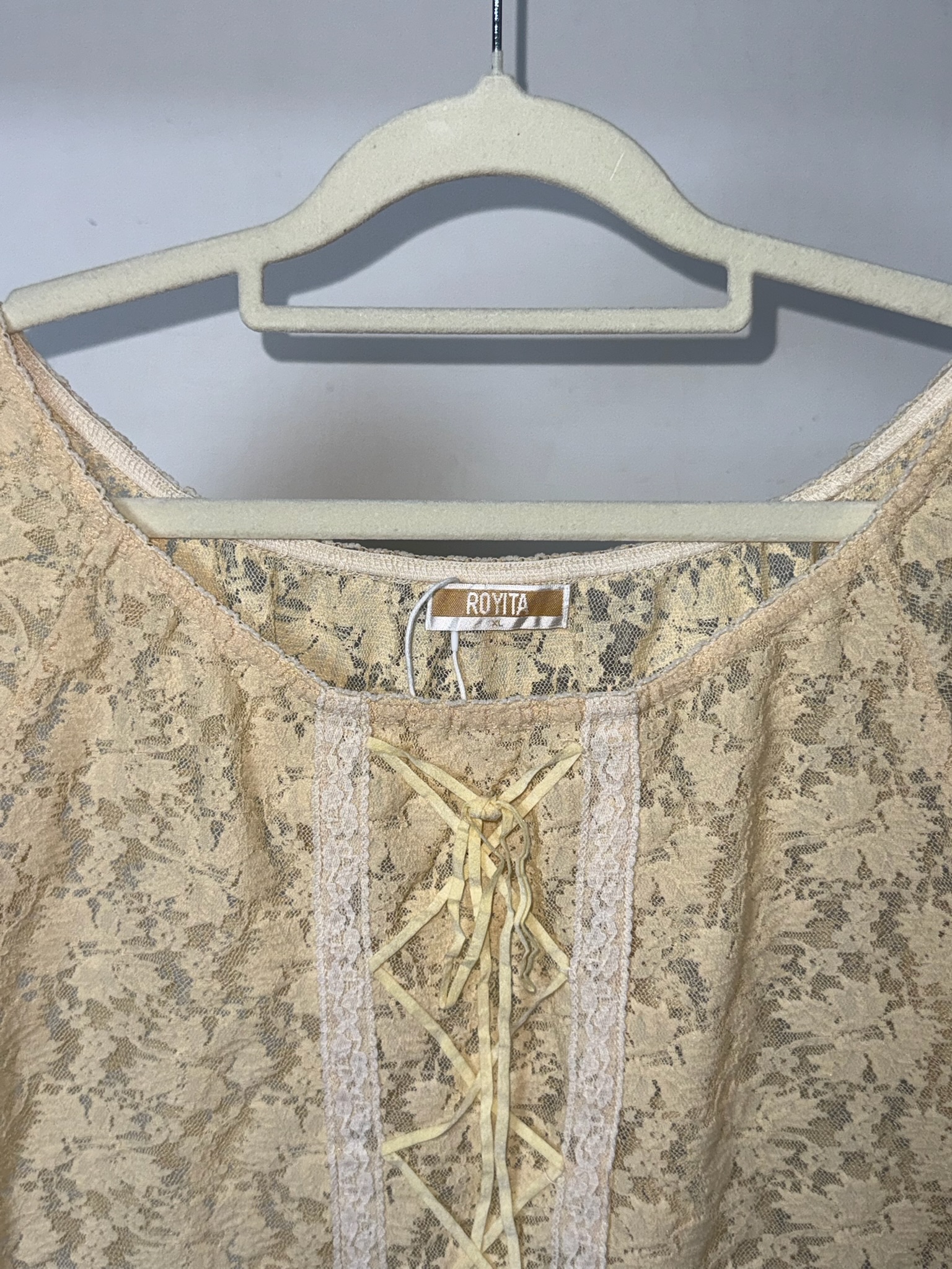 Vintage Cream Floral Lace Lace-Up Top