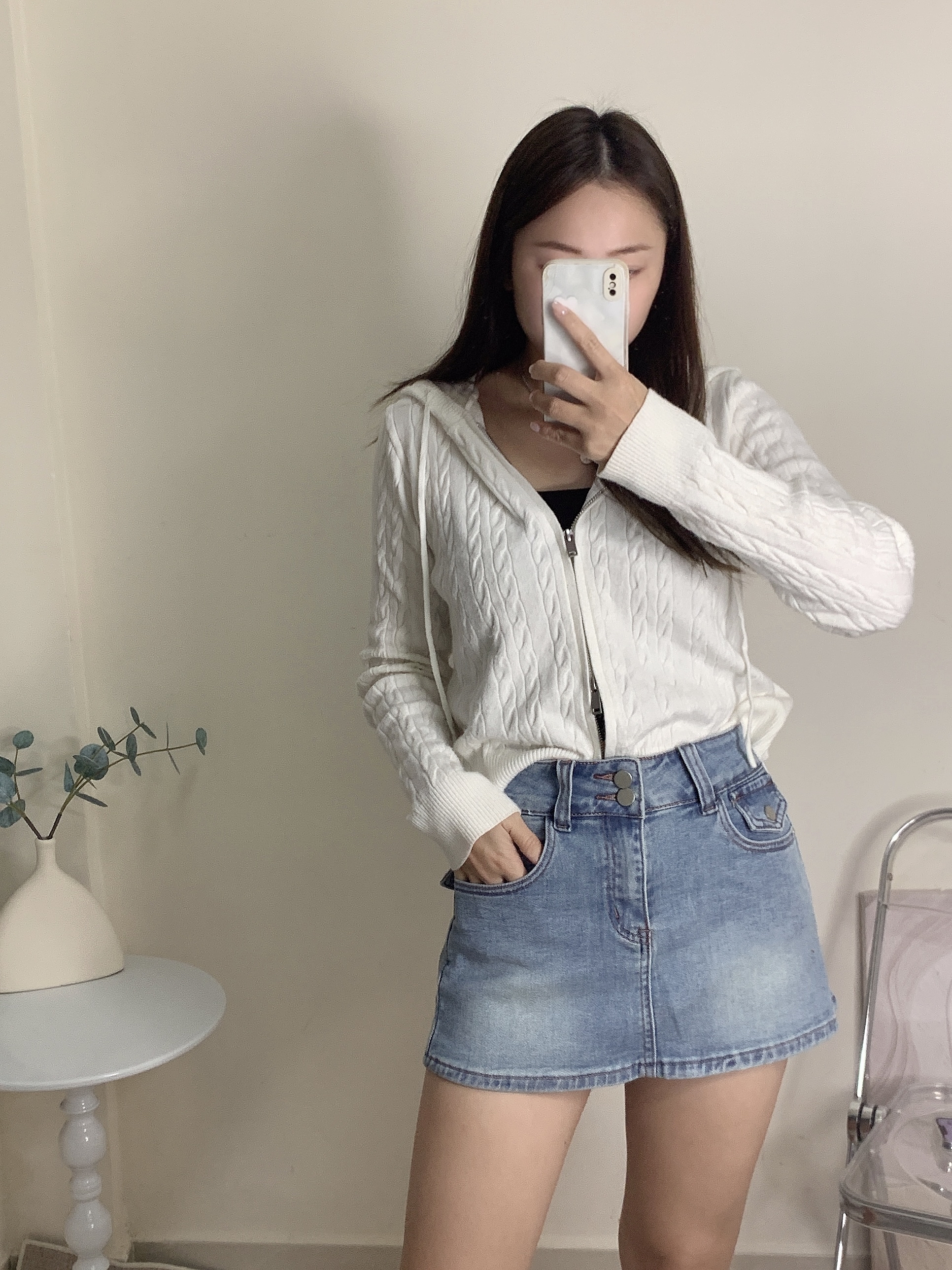 孖鈕牛仔裙褲（兩色）