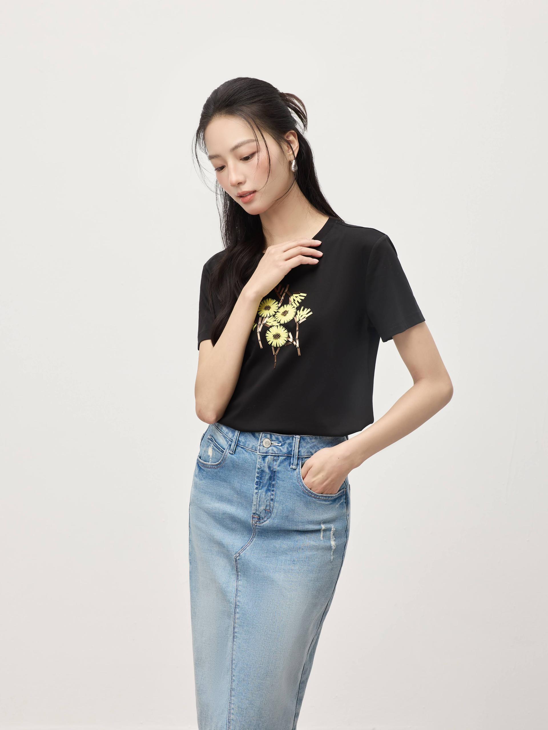 珠子和亮片花卉上衣  T0774