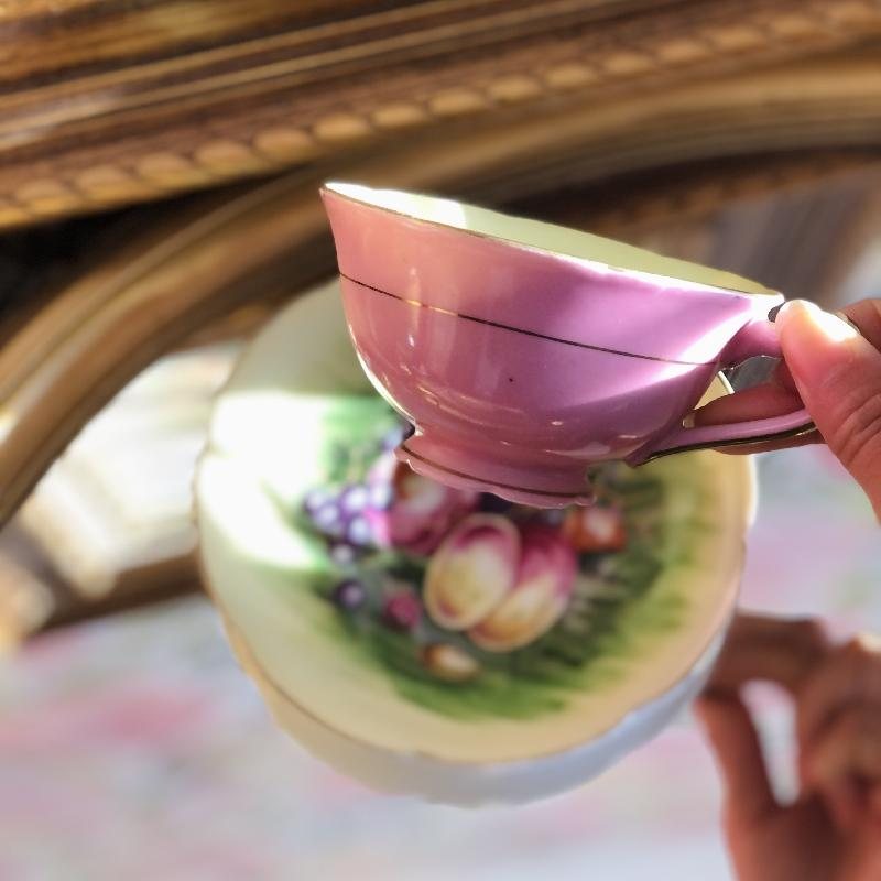 Vintage C.a. 1950-60s Japanese Fruit Tea Set Duo with Pink Exterior(MT1423)