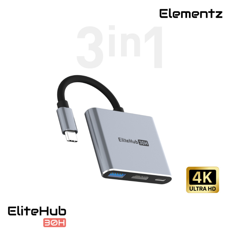 Elementz EliteHub 30H 3 in 1 USB-C Hub MF-30H
