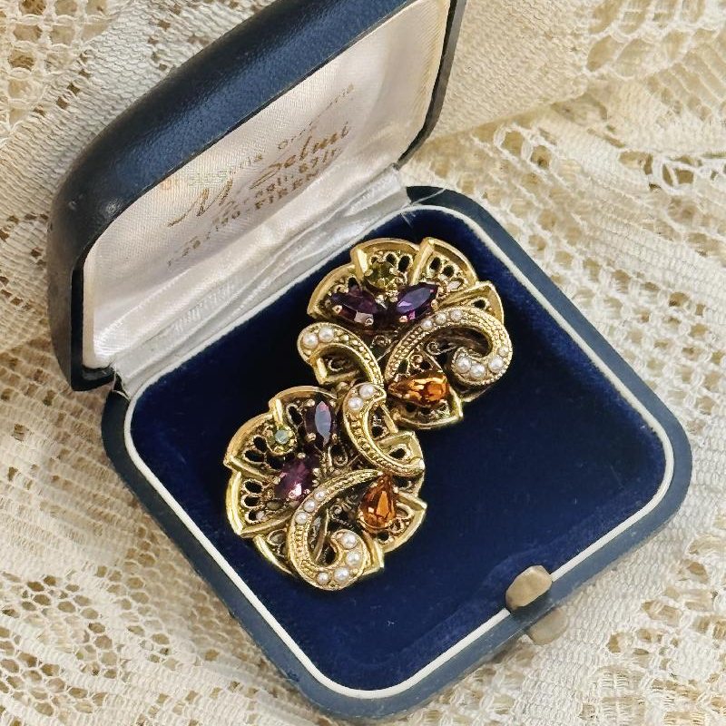 Vintage European Mid-Century Style "Mulu Reggio E."Stamped Clip Earrings (C052)