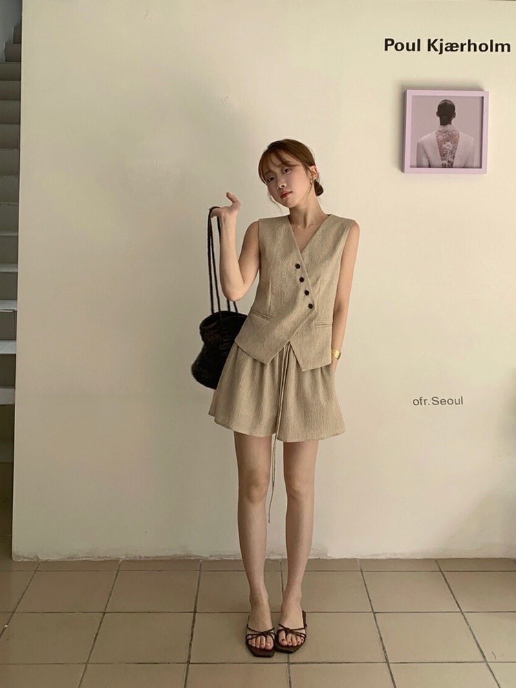 Celeste Vest Top + Short set 法式简约设计马甲上衣+抽绳短裤套装 （3 colours）