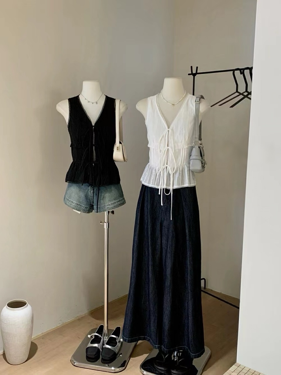 法式绑带无袖背心