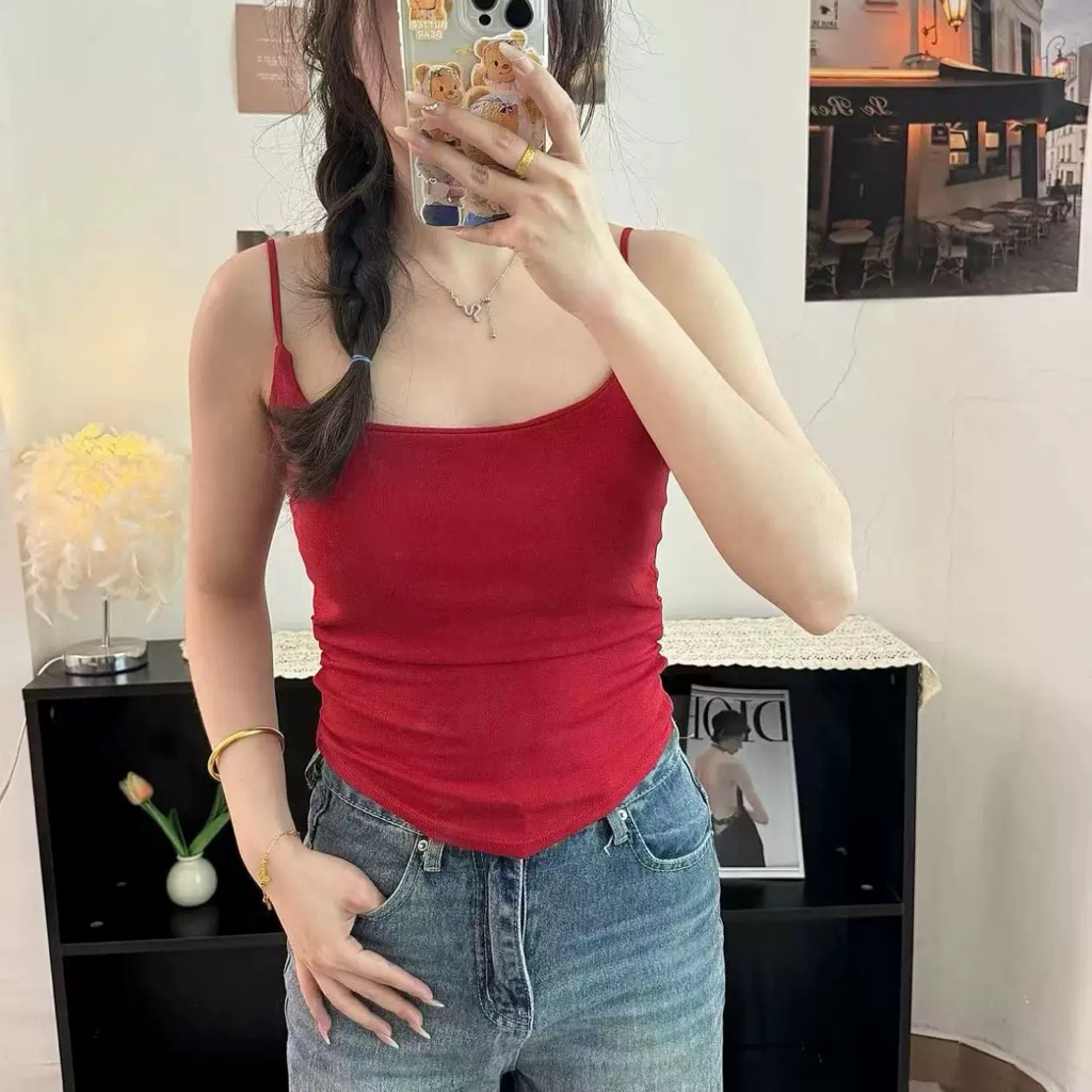 小清新纯欲风褶皱带胸垫背心 | CN011621