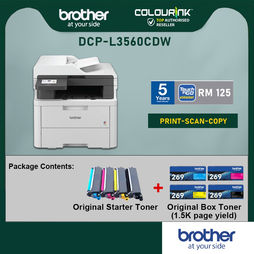 Brother DCP-L3560CDW 3-in 1 Wireless Color Laser Printer Auto 2-sided print 50 sheets ADF Scan Copy MF643CDW M282NW L355
