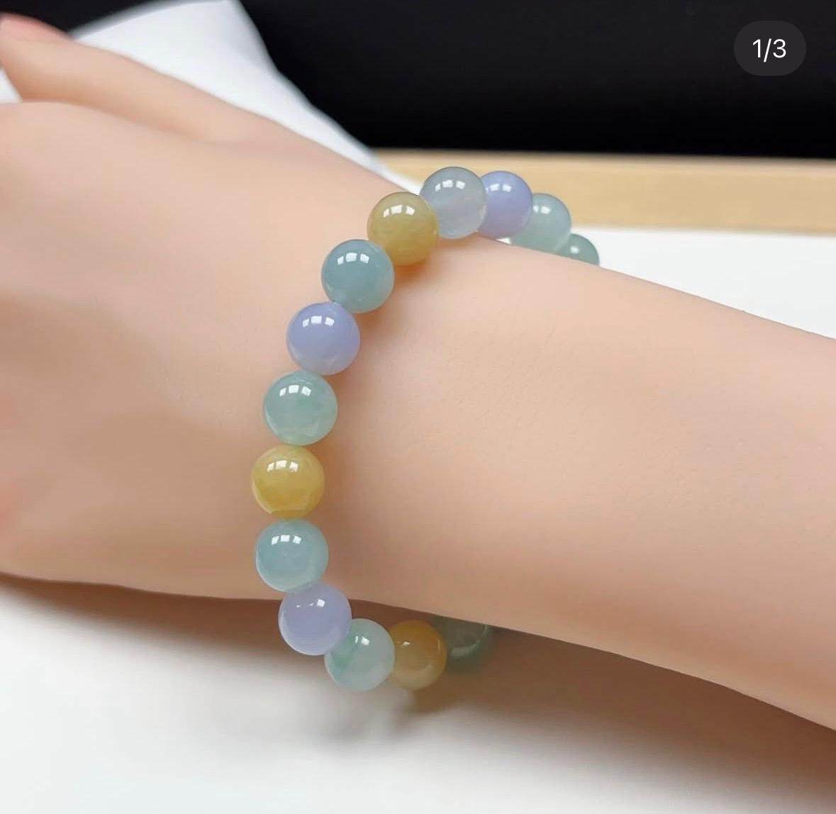 9mm 冰種三彩翡翠手串