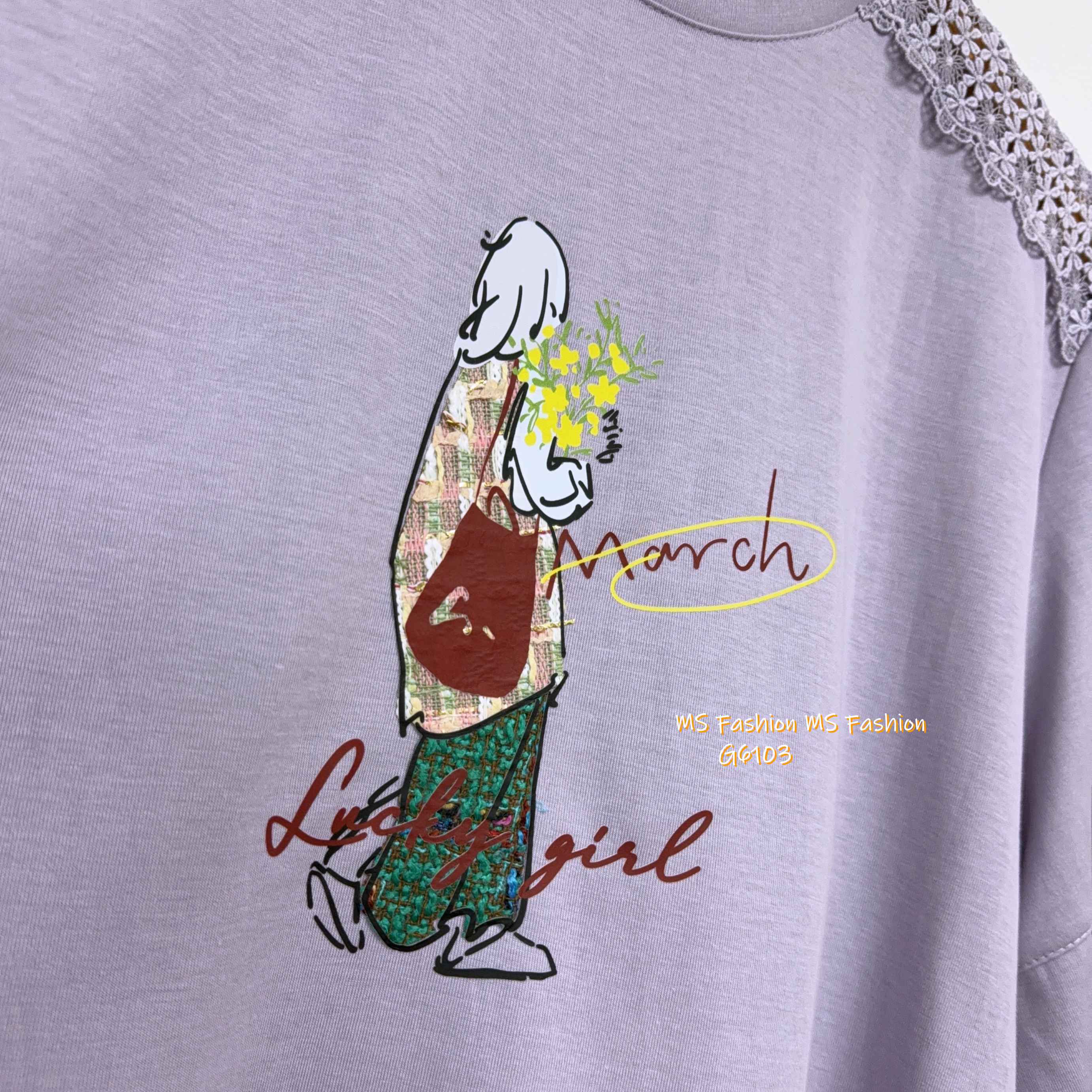 G6103 韓國🇰🇷靚print肩通花top