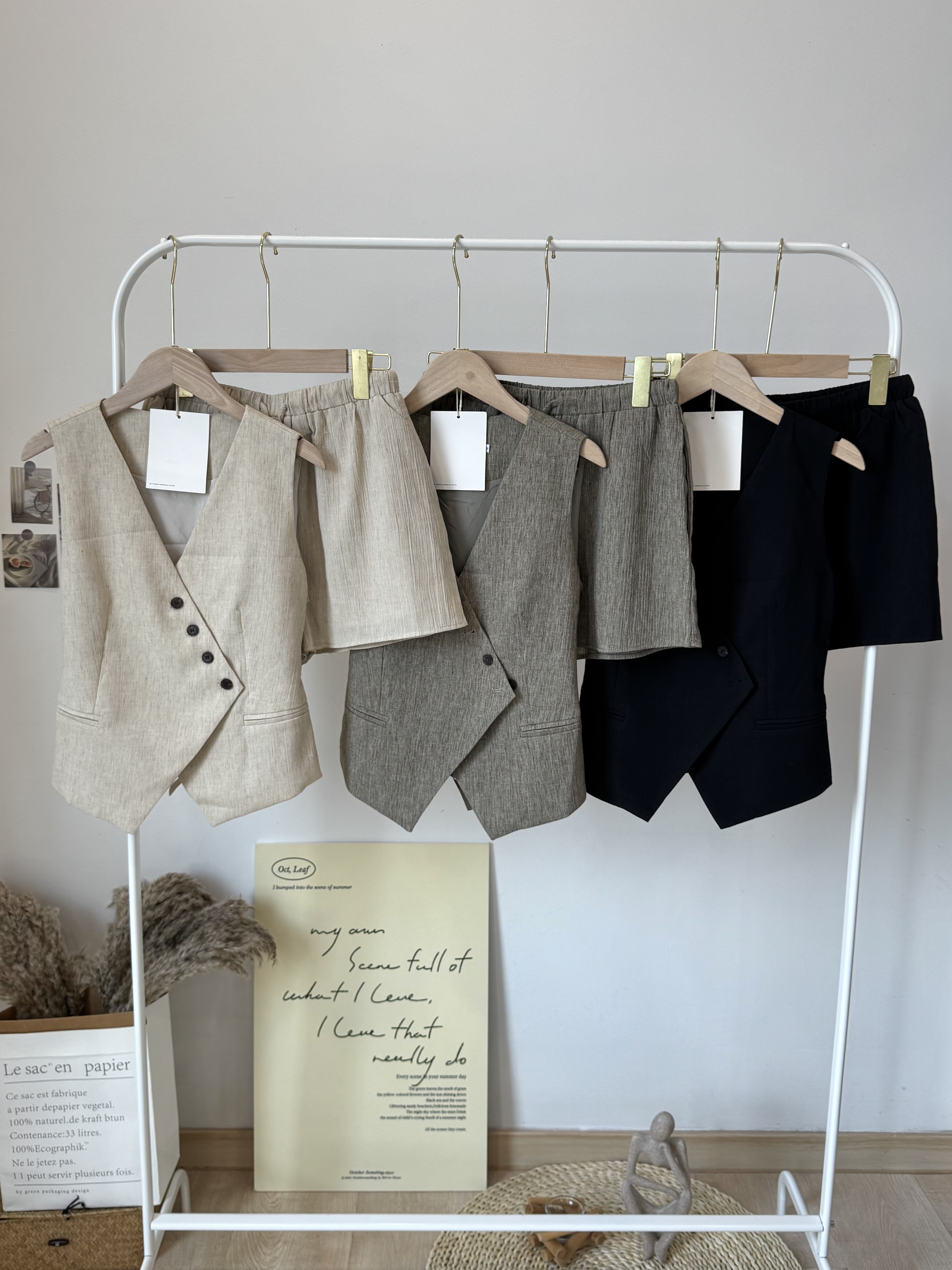 Celeste Vest Top + Short set 法式简约设计马甲上衣+抽绳短裤套装 （3 colours）