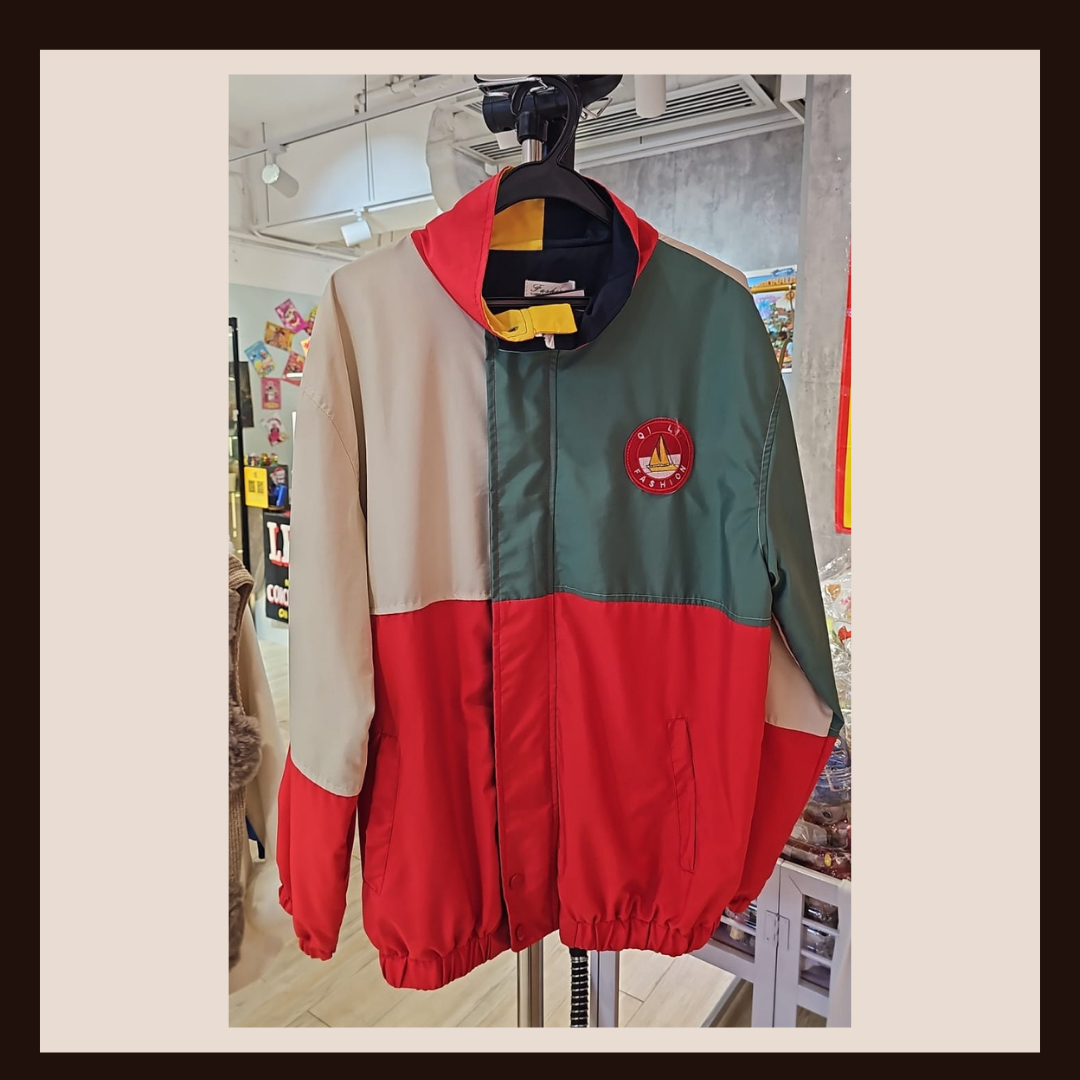 🛍️ 網上商店：復古美式拼色立領防風夾克