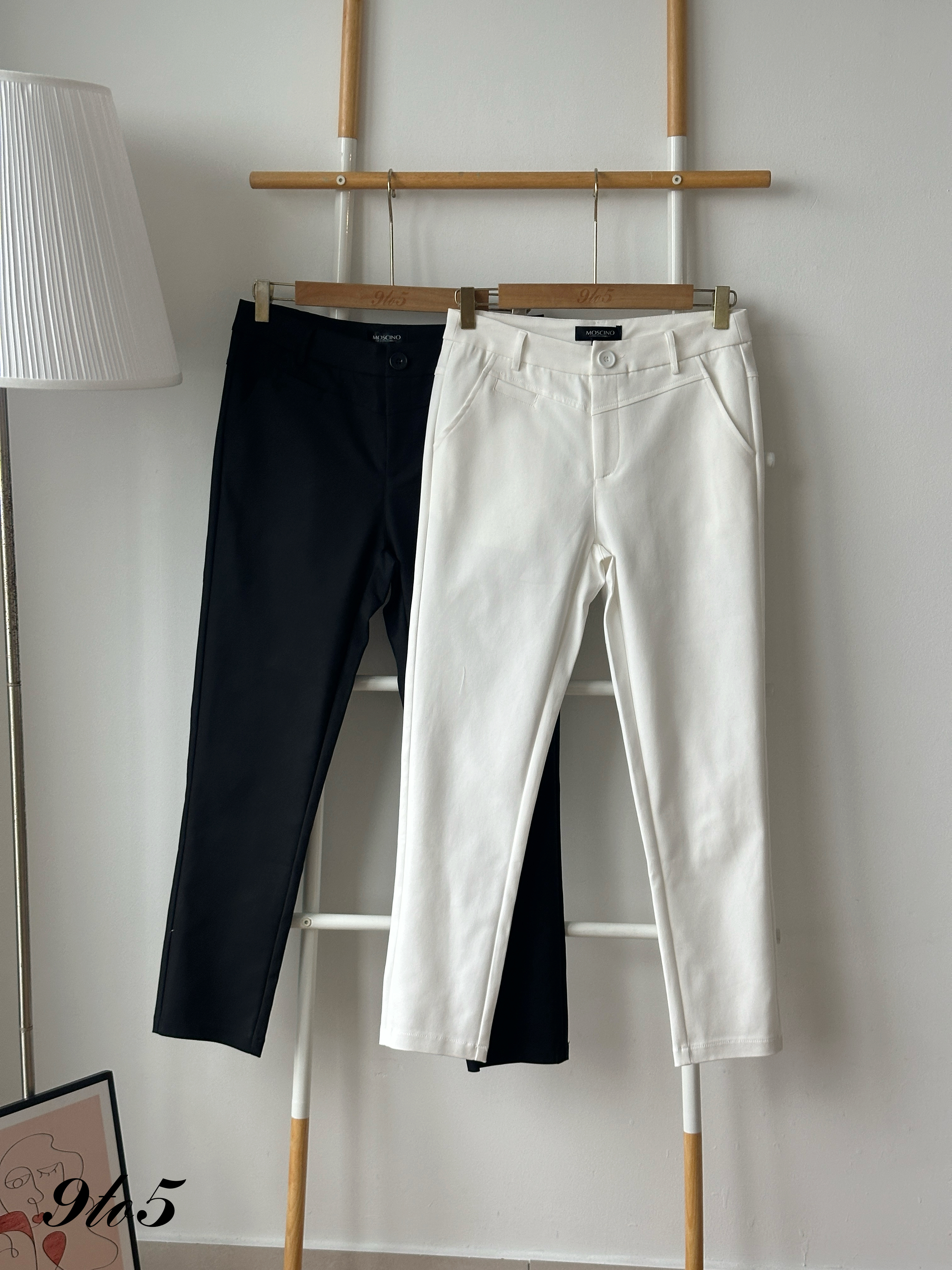 S1951 Low Waist Long Straight Pants - Black & White