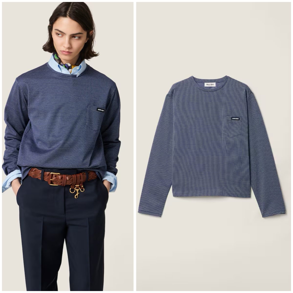 【頂級原單】Miu Miu Jacquard jersey T-shirt 織花運動長袖Tee