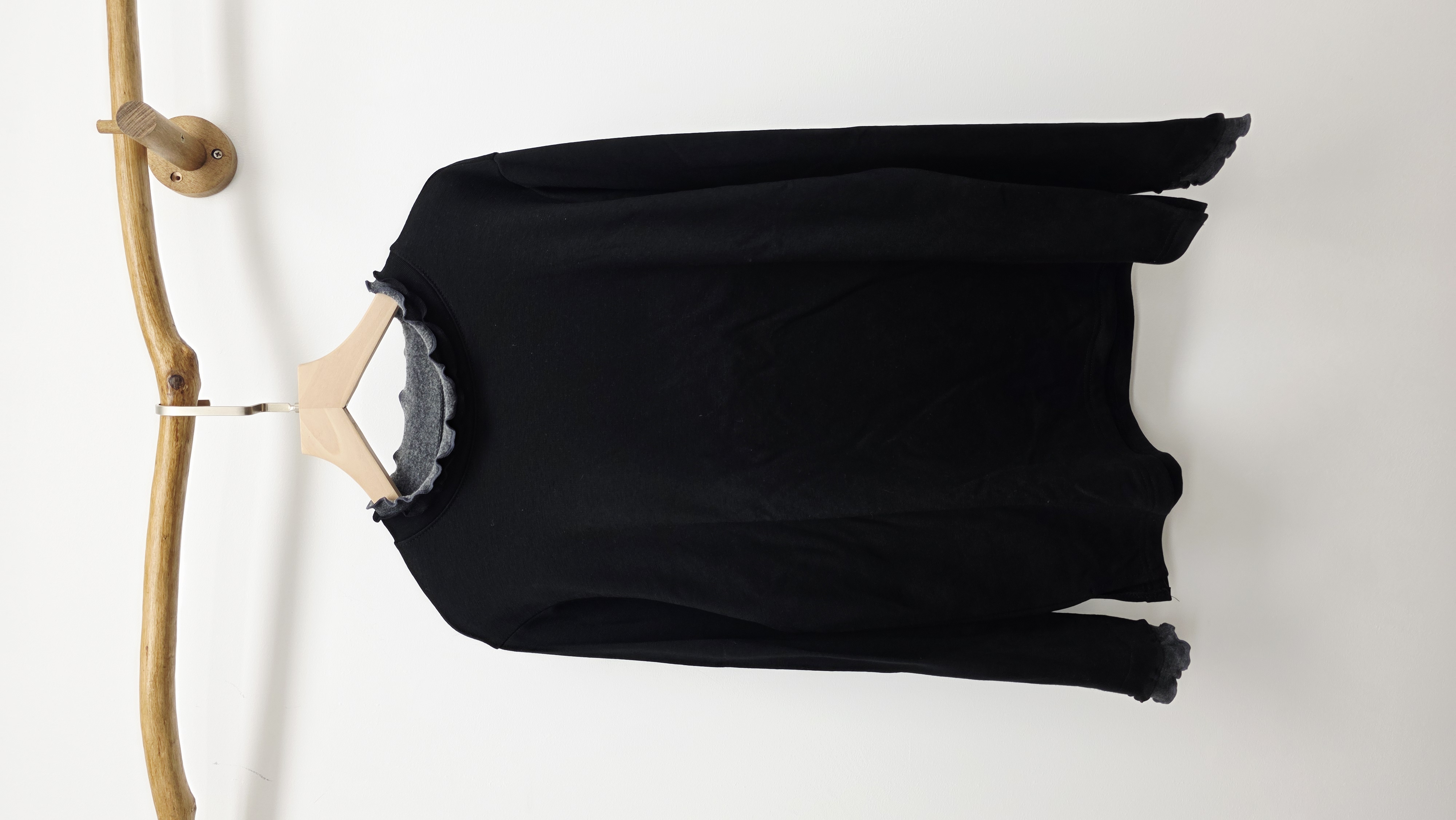 韓國黑拼炭灰木耳邊薄絨底棉襯衫