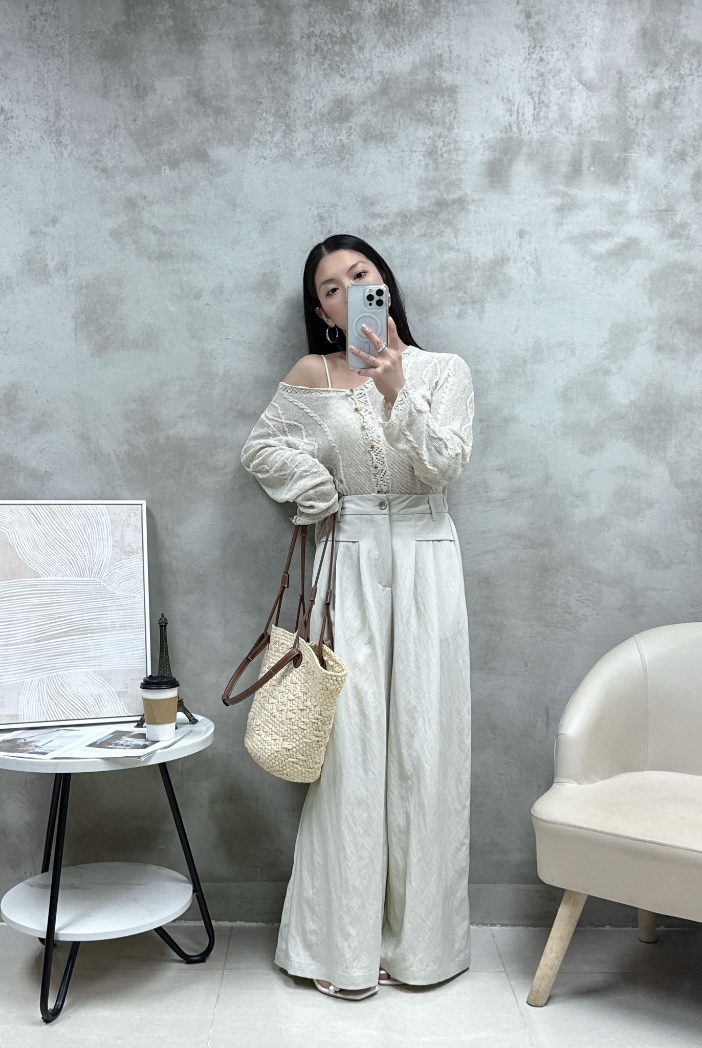 C10 恤衫棉打褶闊褲