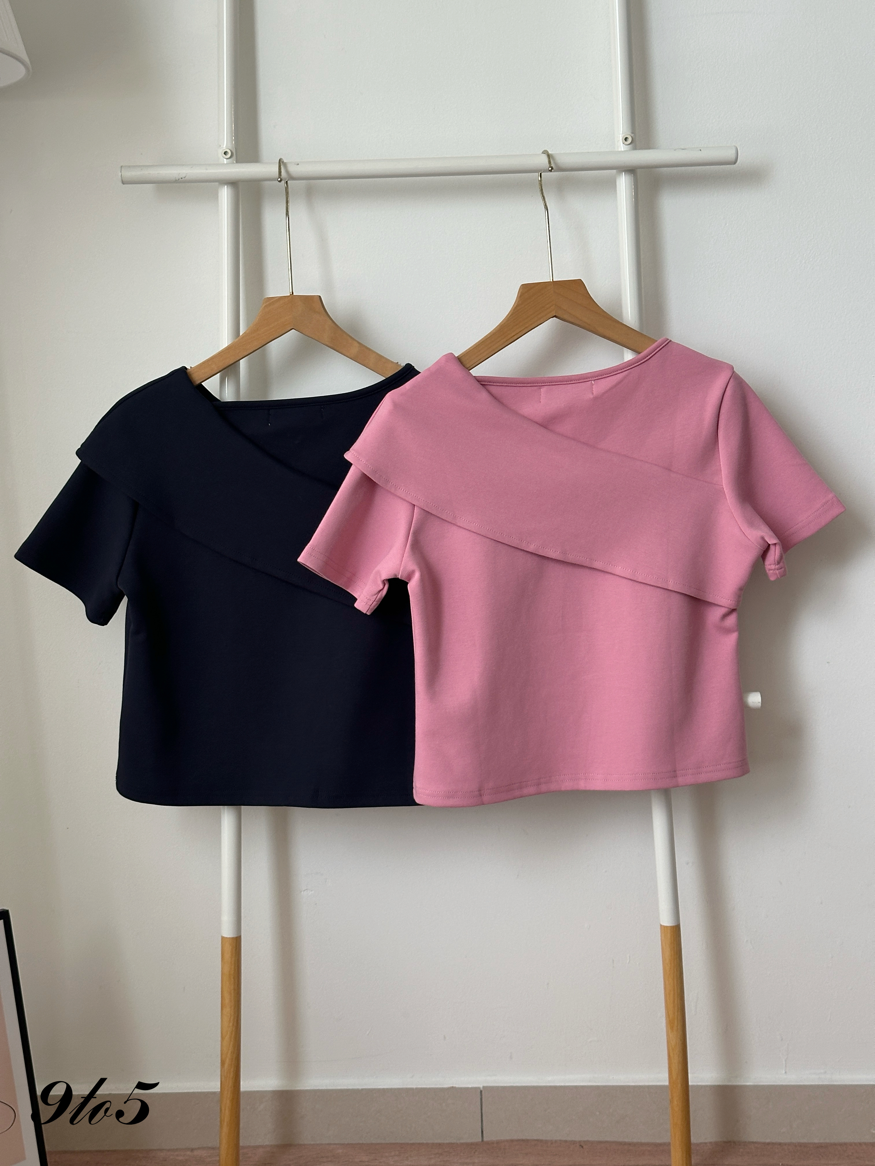 T4387 Short Sleeve Draped Neck Top - 3 Colors 