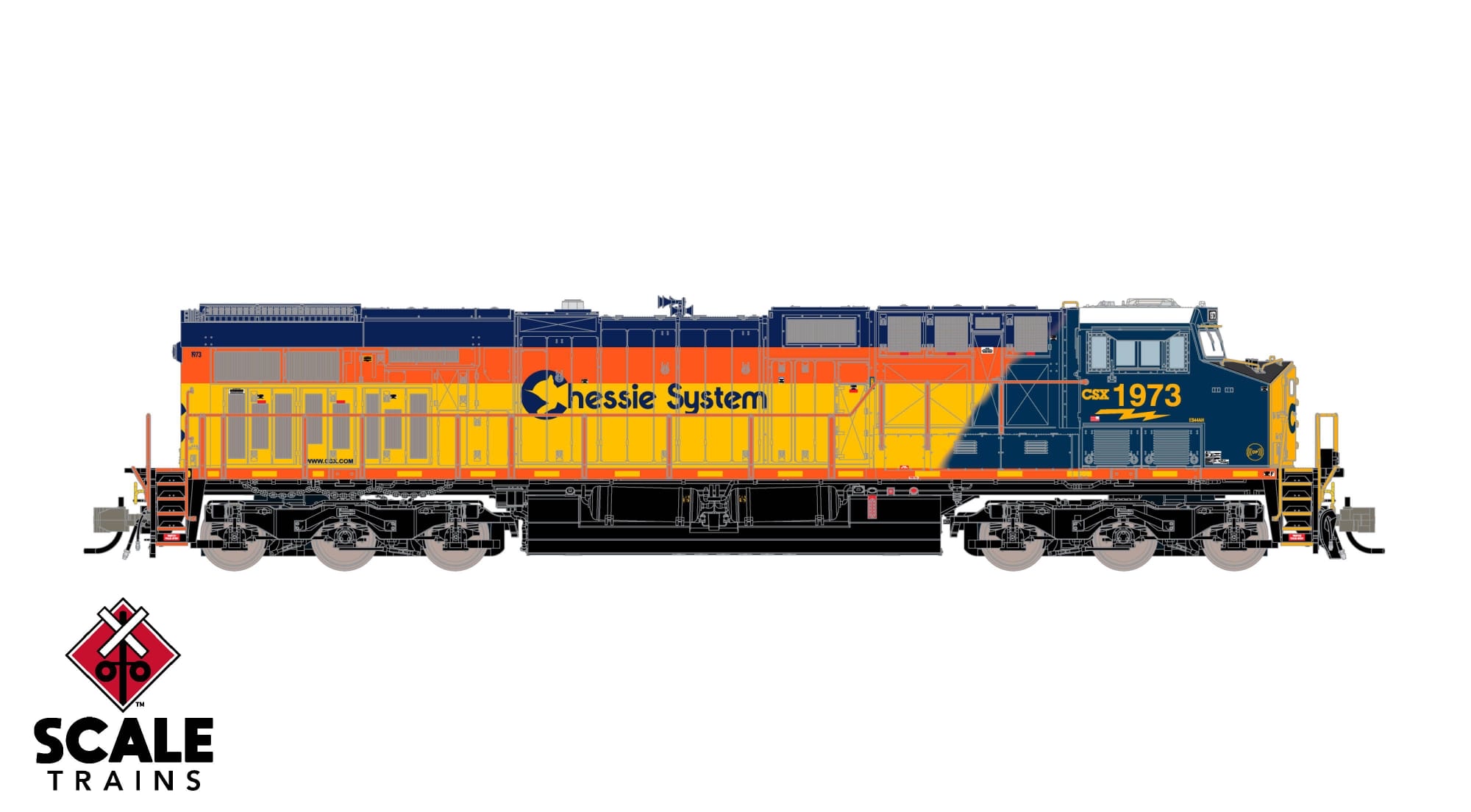 預定新品 N scale Scale Train訂金Rivet Counter N Scale GE ES44AC, CSX/Heritage/Chessie System/CHSY #1973